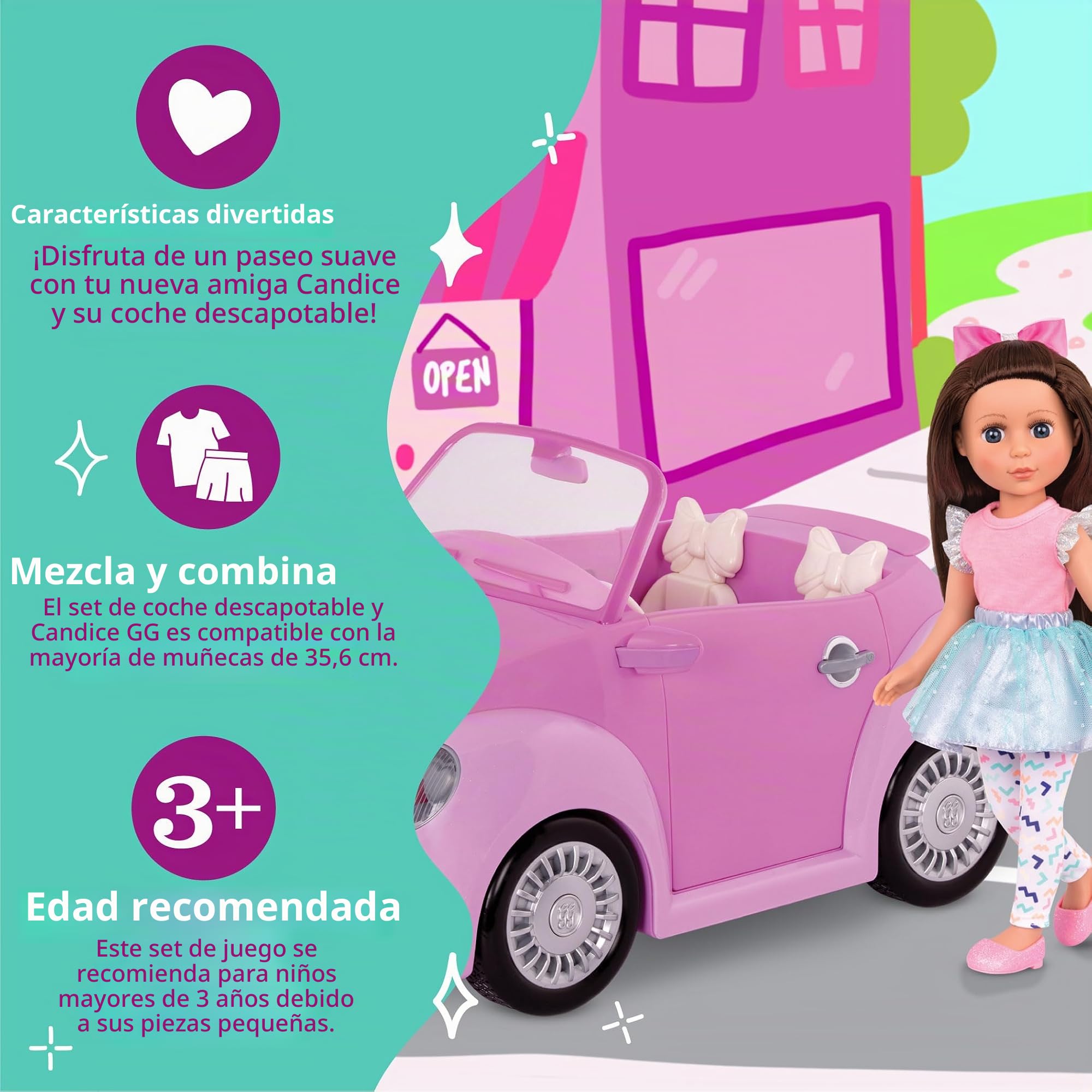 Glitter Girls Coche descapotable púrpura con muñeca Candice