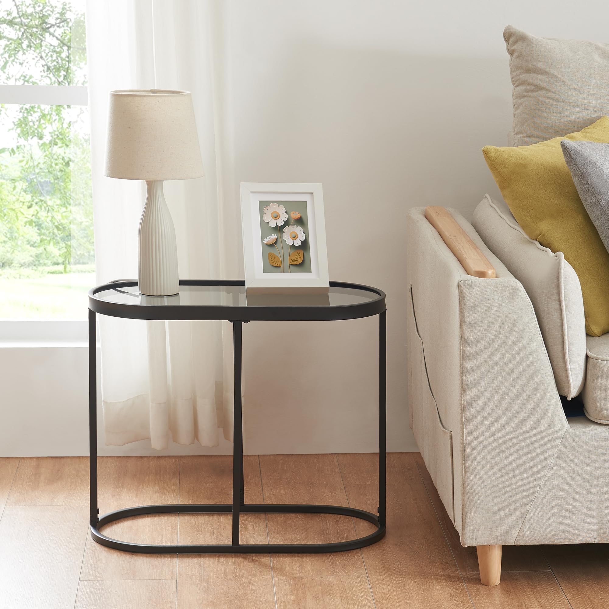 Beistelltisch Luleå – Glasplatte, rechteckig, 55 x 27,5 x 45 cm, schwarzes Metallgestell