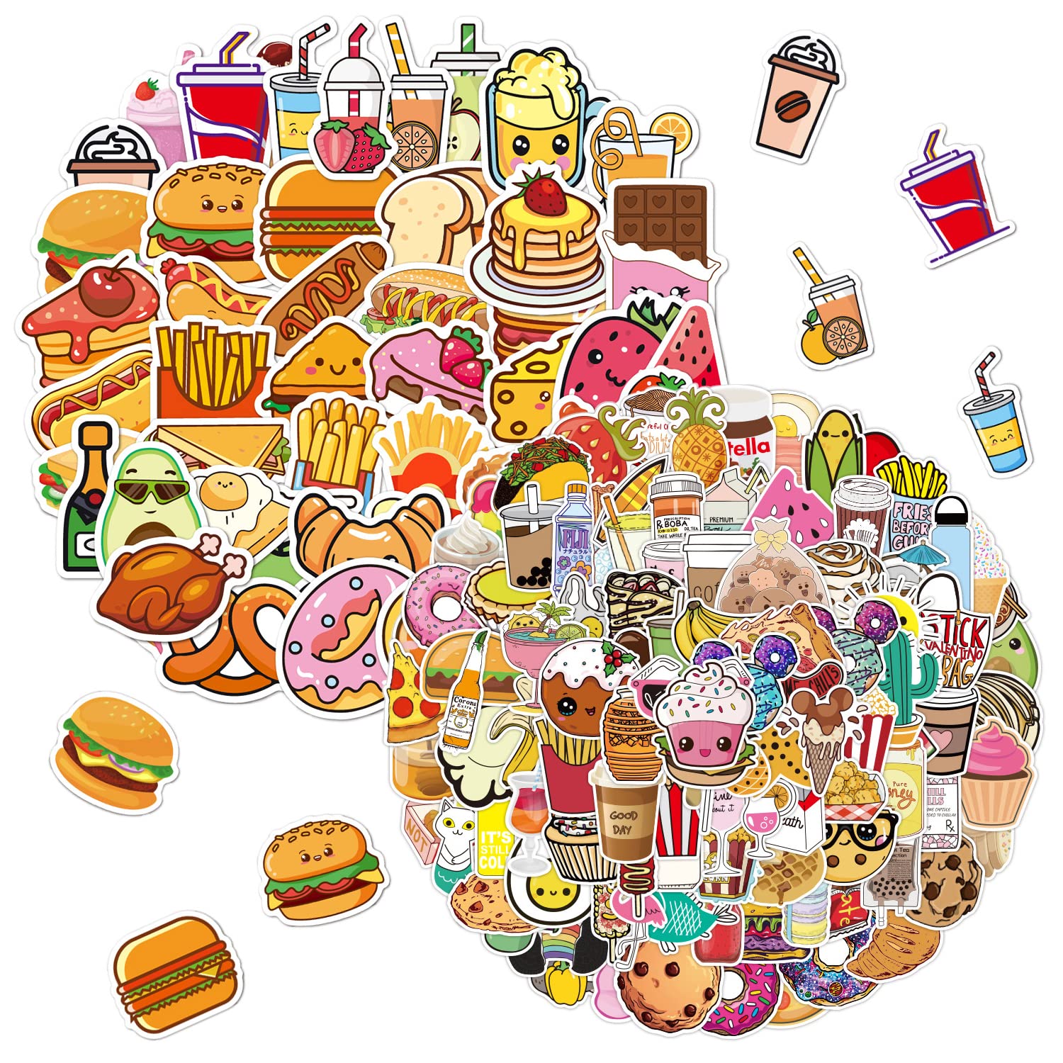 150 pegatinas de alimentos, pegatinas impermeables de vinilo, pegatinas estéticas, pegatinas de alimentos para niños para decorar equipaje, monopatín