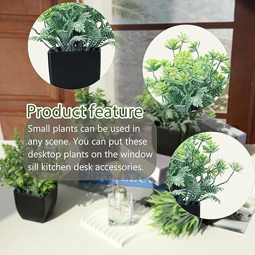 Miniatura 10 de GREENTIME 4 plantas falsas en maceta, pequeñas plantas artificiales de interior en maceta blanca vegetación para el hogar, oficina, dormitorio,