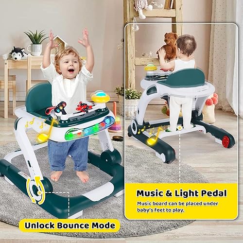 Miniatura 4 de Andador de bebé 6 en 1, centro de actividades para bebés, mecedora con velocidad de altura ajustable, asiento de aprendizaje y caminar detrás,