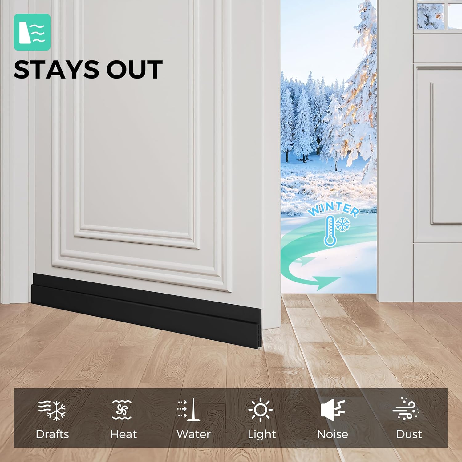 Hojoy 4 Pack Under Door Draft Stopper, Adjustable Door Sweep Anti-Collision Strong Adhesive Weather Stripping Tape Soundproof Draught Stoppers 2" W x 39" L, Black