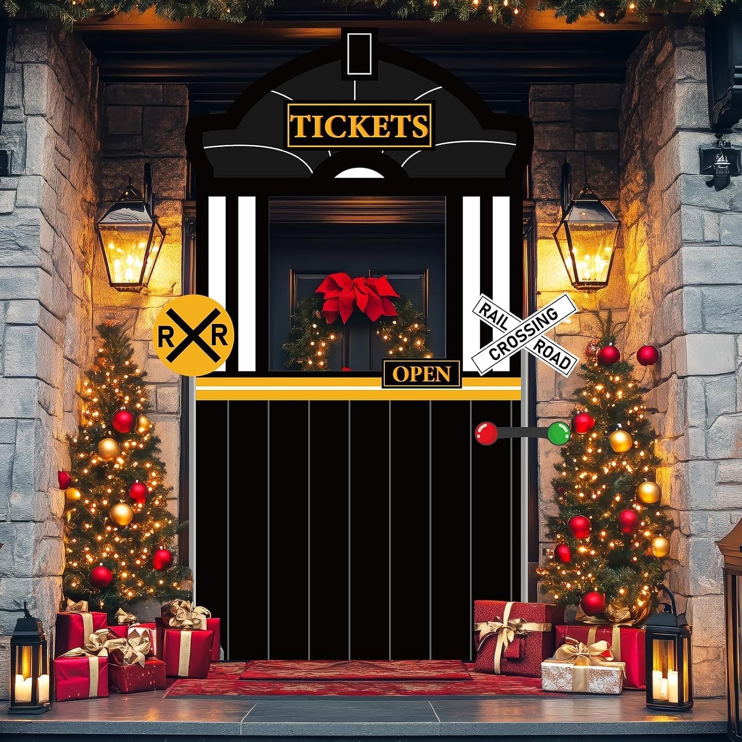 Train Ticket Booth Banner for Birthday Party Decoration Express Trains Station Ticket Backdrop Banner Railroad Track Door Sign Backdrop for School Classroom Home Xmas Photo Booth Props Decor image 5