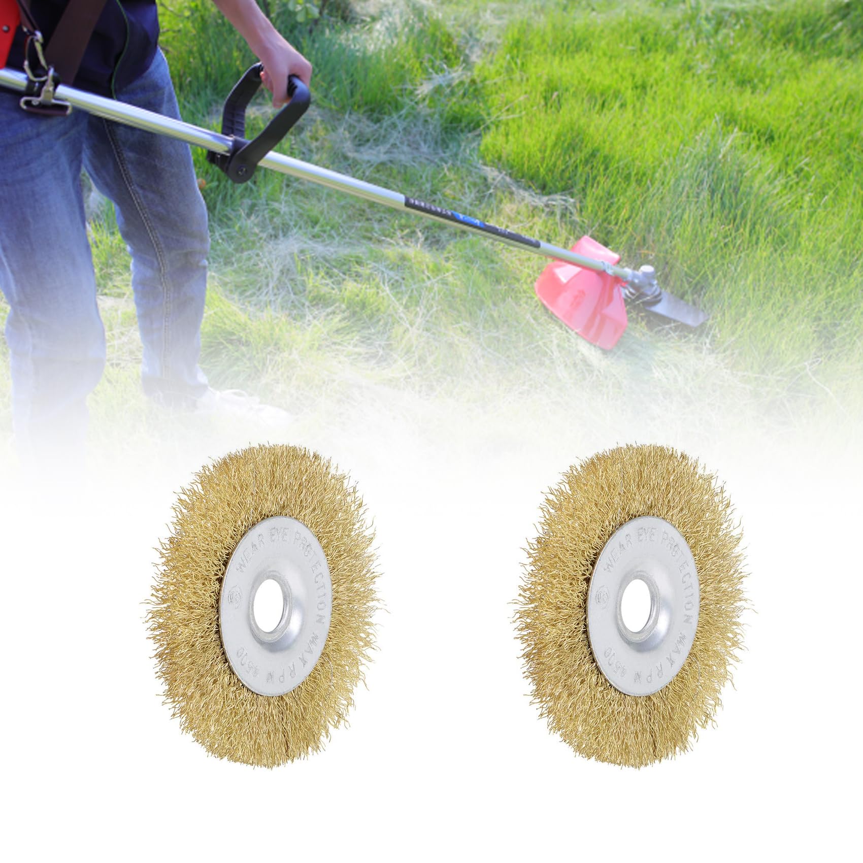 HAFRILY 4 Inch Patio Cleaner Wire Brush for Ryobi Drill with 5/8 Inch Arbor Hole Heavy Duty Brass Crimped Steel Wire Brush Set 5Pcs for Rust Removal Cleaning Sanding Polishing for Wire Wheel - Image 4