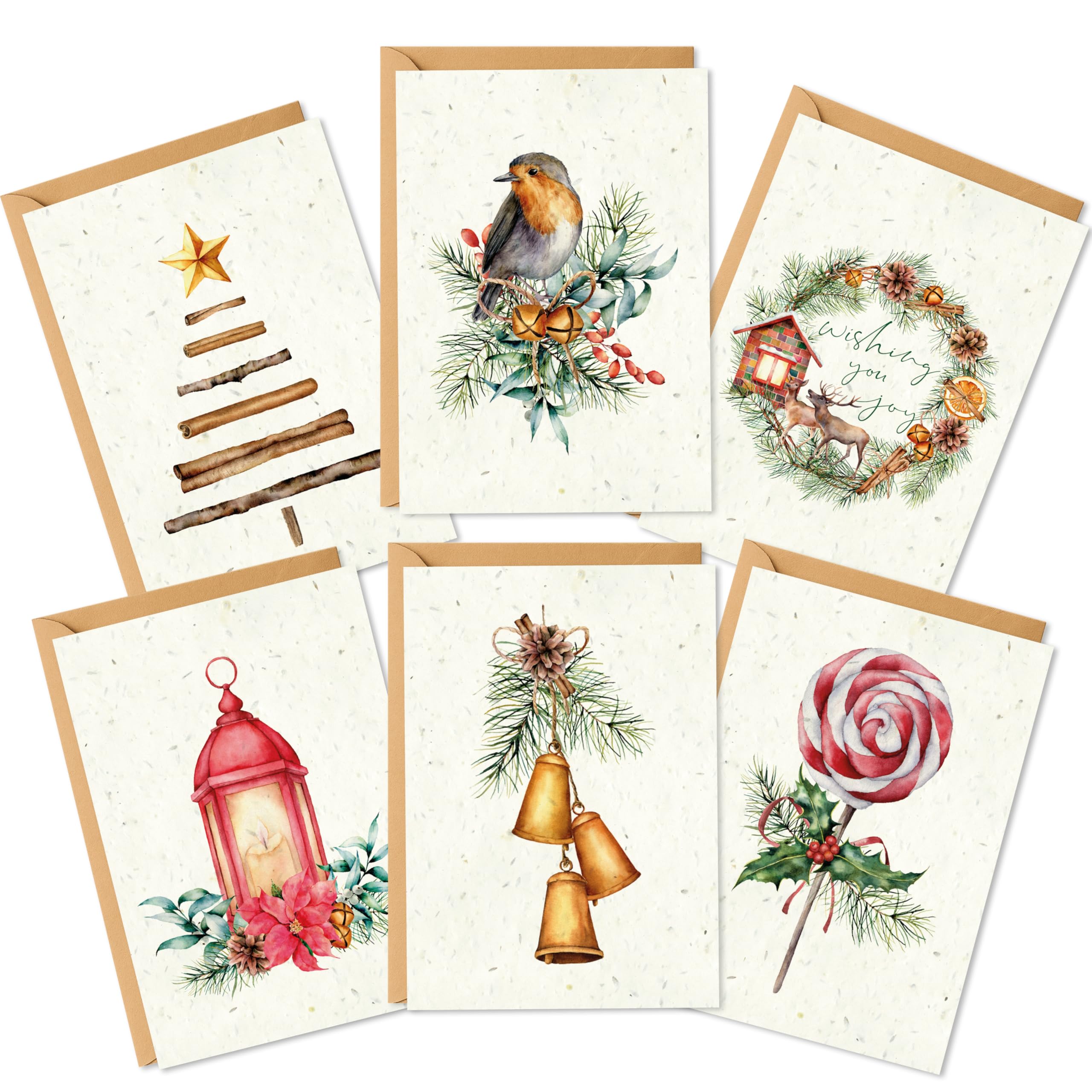 Plantable Christmas Cards – Eco Friendly Biodegradable Seed Paper Greeting Cards, Sustainable Gift, Zero Waste Christmas Card for Friends & Family (Mixed Pack of 6)