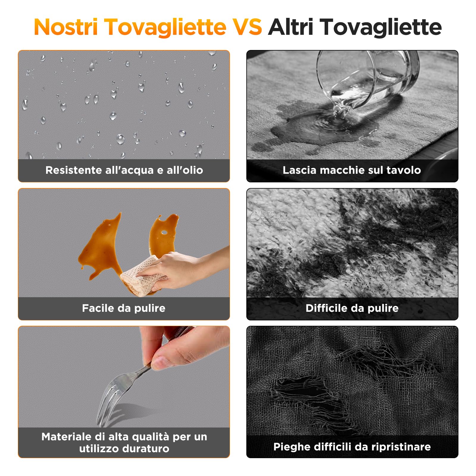Tovagliette Lavabili in Pelle con Sottobicchieri - Impermeabili, Facili da Pulire e Resistenti al Calore - Ideali per Casa e Ufficio, Set di 4, Grigio Chiaro