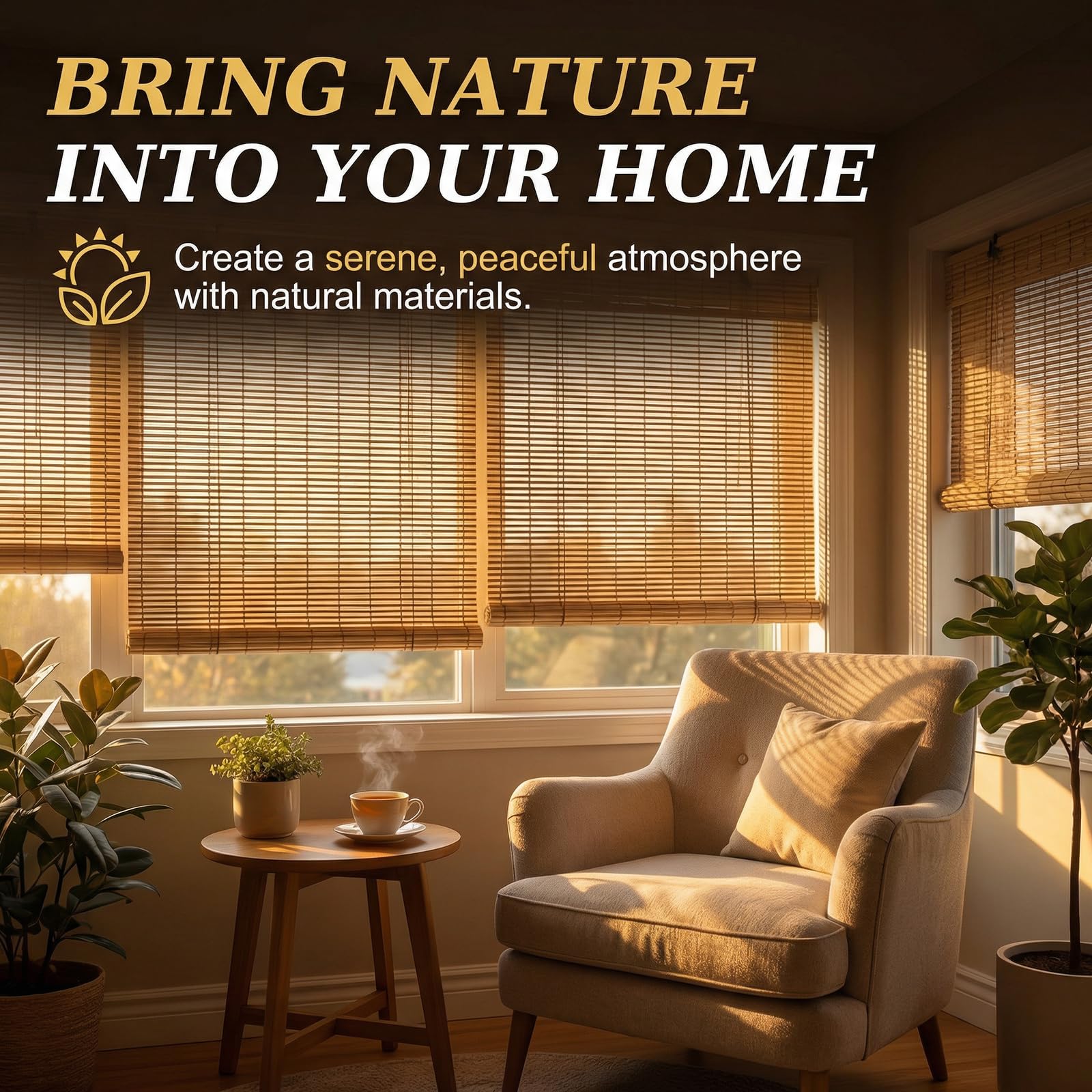 hiapes bamboo blinds for interior window, bamboo shades for indoor windows, custom size, easy install roller shades for indoor window and outdoor patio