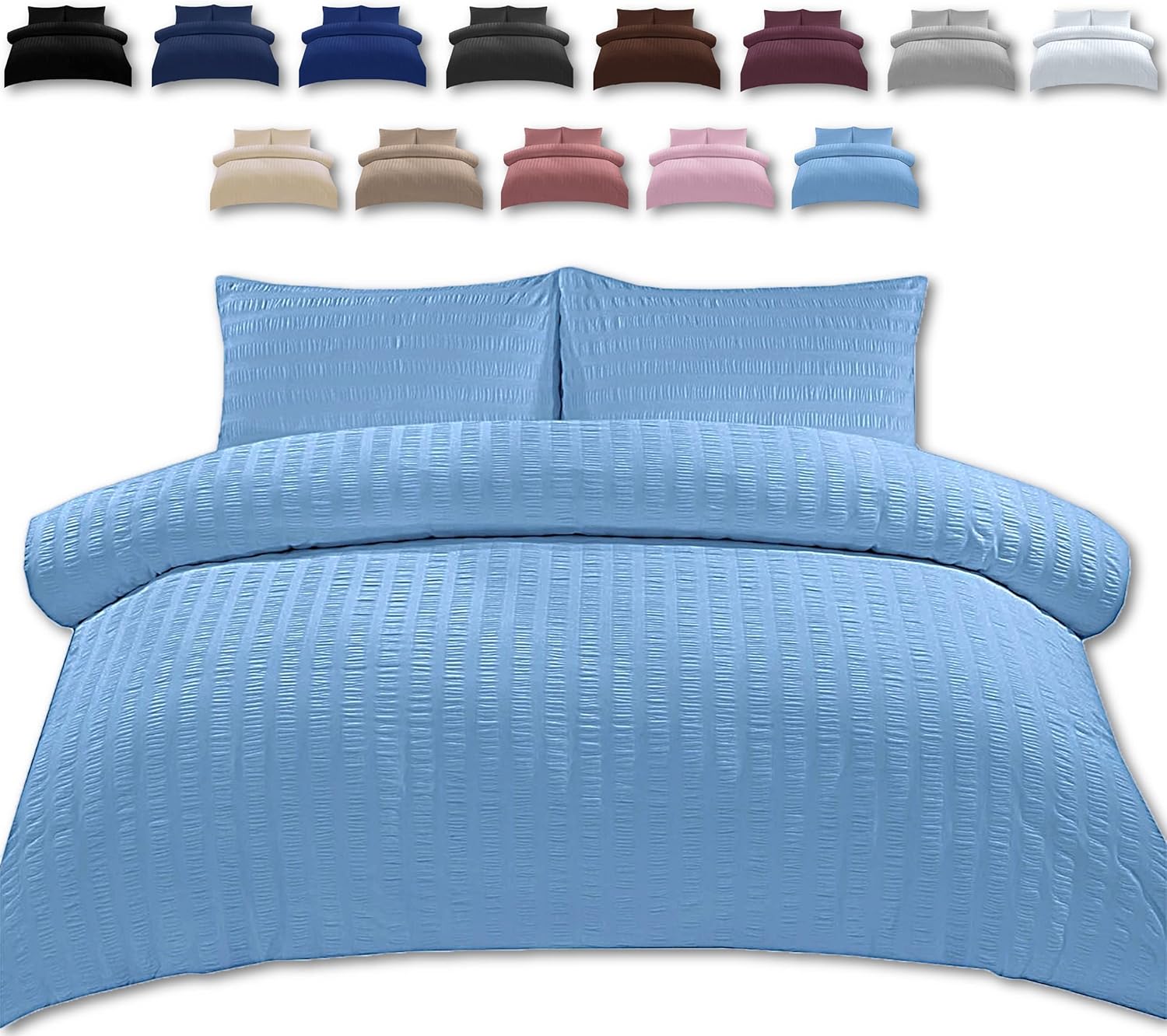 TheWhiteWater Double Bed Duvet Set 2 in 1 Seersucker Bedding Set
