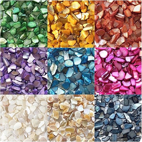 Tilingview Conchas naturales trituradas para manualidades, virutas de madreperla de naturaleza irregular para bricolaje, decoración del hogar