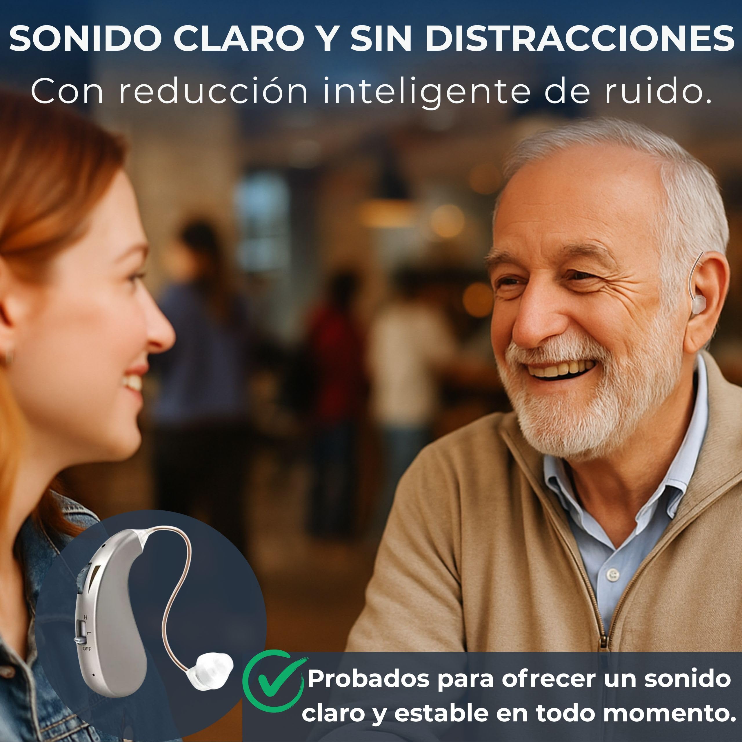 Genzo Amplificador de Sonido Personal Recargable (2 Unidades) - Ultraligero (Solo 3.9g) - Retroauricular (BTE) - Volumen Ajustable - Base de Carga Magnética - hasta 40 Horas de Autonomía