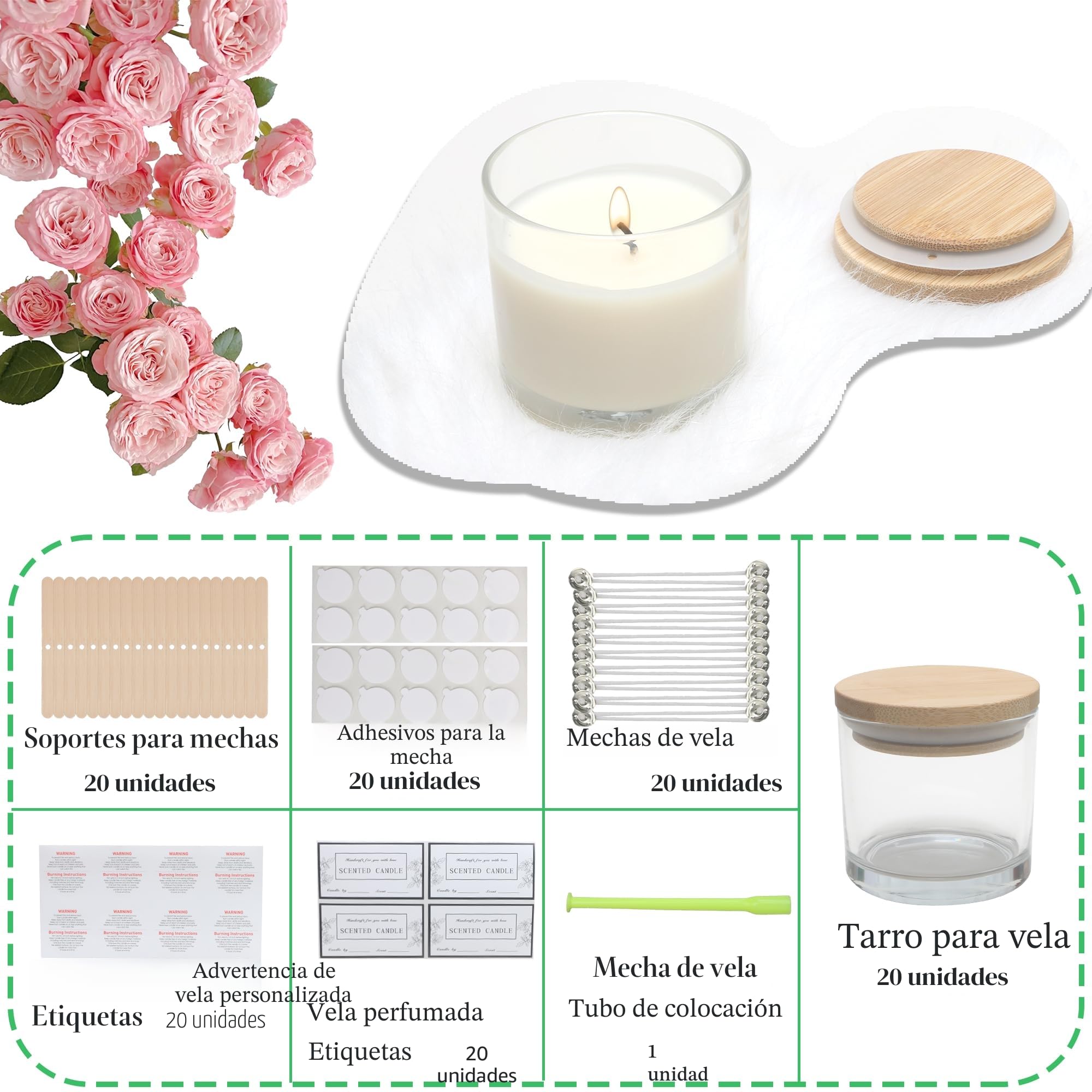 MILIVIXAY - Kit para elaboración de portavelas, incluye 20 tarros de cristal transparente de 113 g con tapas y accesorios, tarros pequeños vacíos para elaborar portavelas o para especias y polvos