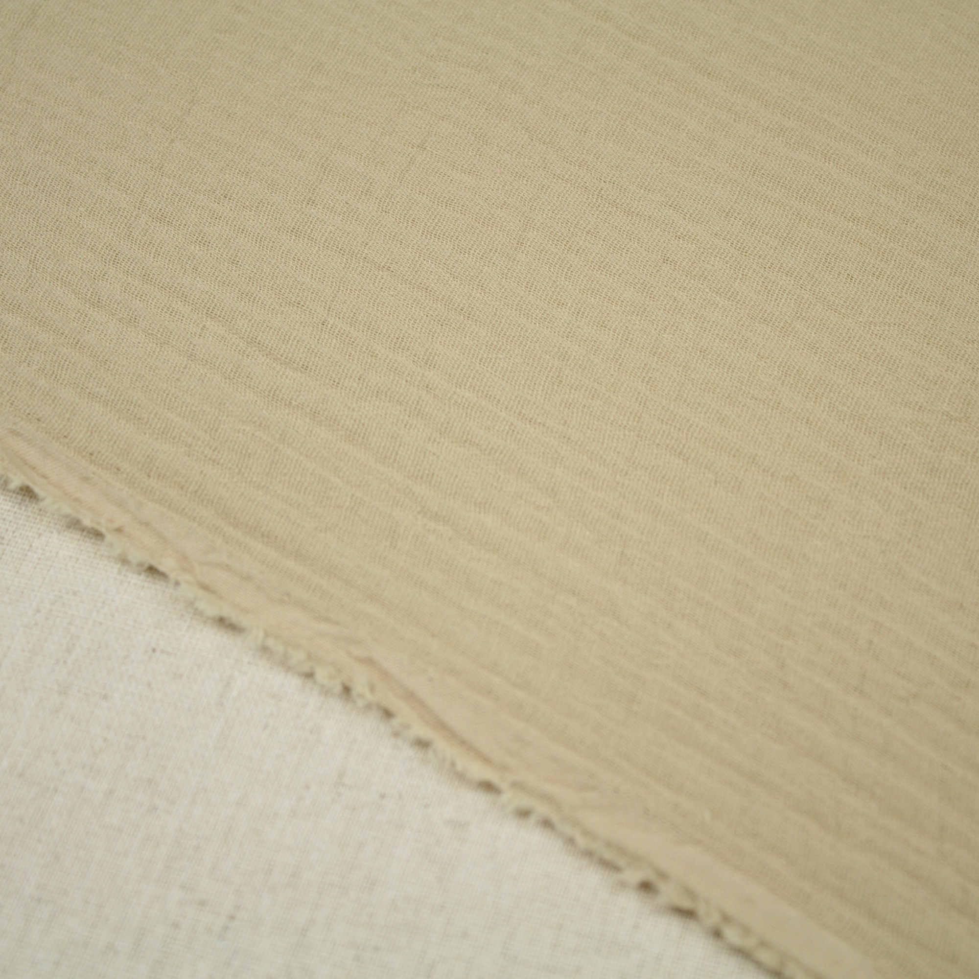 Double Gauze 100% Cotton Fabric Dressmaking Plain Lightweight Soft Muslin (Beige)