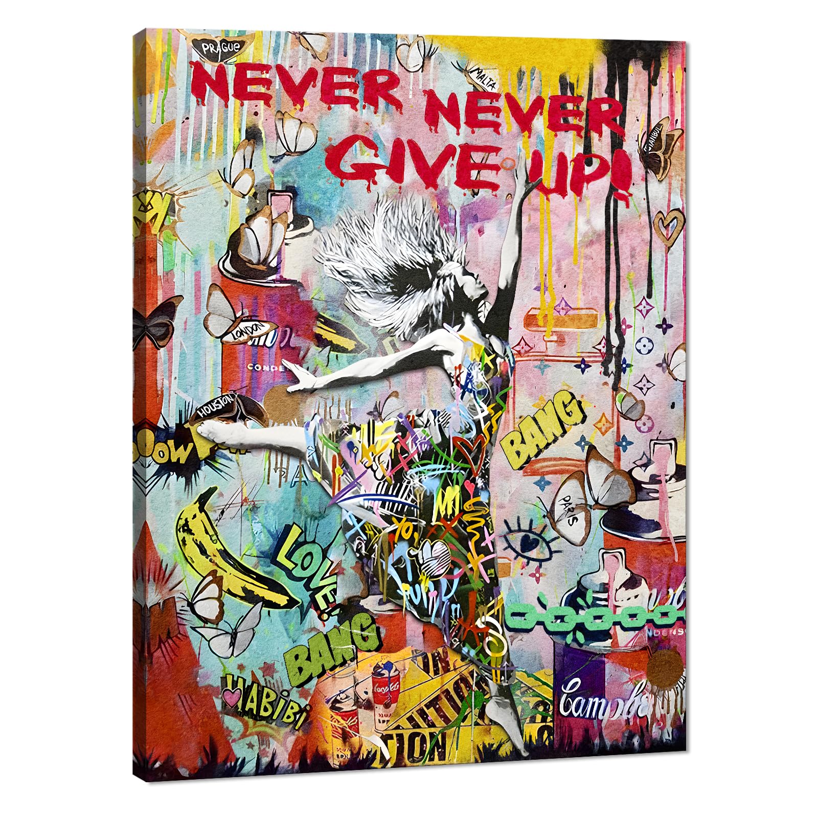 Novatique Street Graffiti Wall Art Banksy Canvas Wall Art Colorful Dancing Picture Painting Graffiti Art Posters Print Pop Art Wall Decor for Living