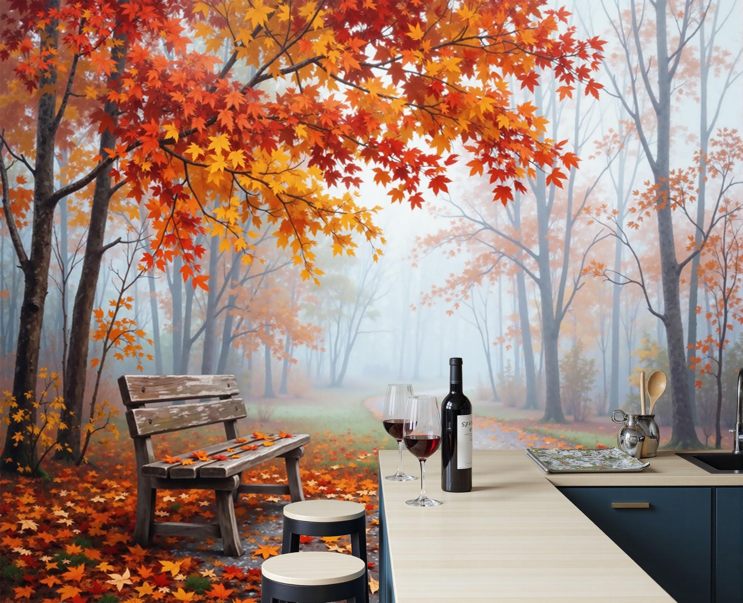 Papier peint panoramique forêt d'automne 3D 200x140 cm pour salon et chambre