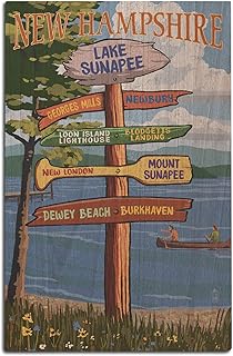 Lake Sunapee, New Hampshire, Destinations Signpost Birch Wood Wall Sign (12x18 Rustic Home Decor, Ready to Hang Art)