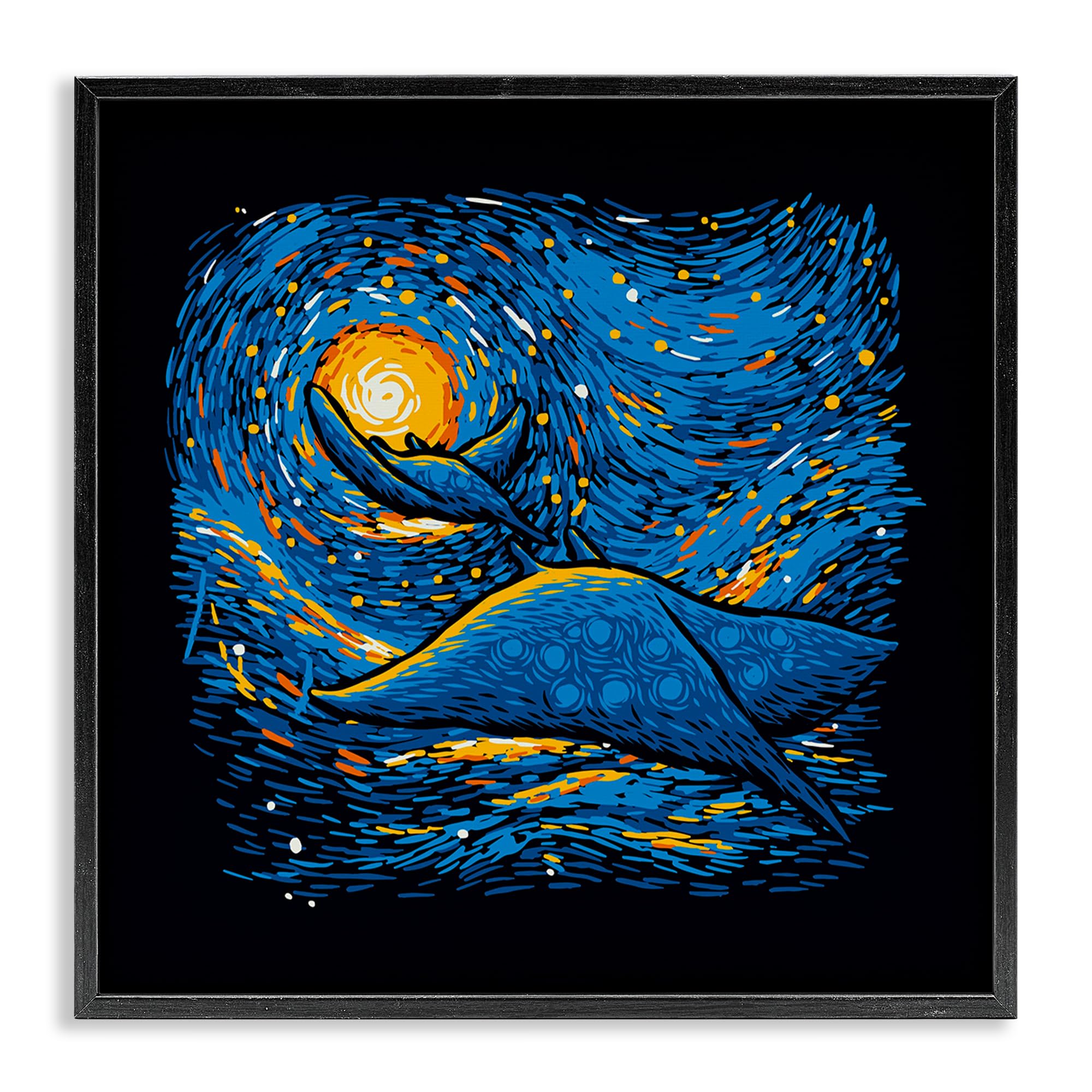 Stupell Industries Midnight Black (Textured) 'Impressionist Manta Rays'| Framed Giclee Art