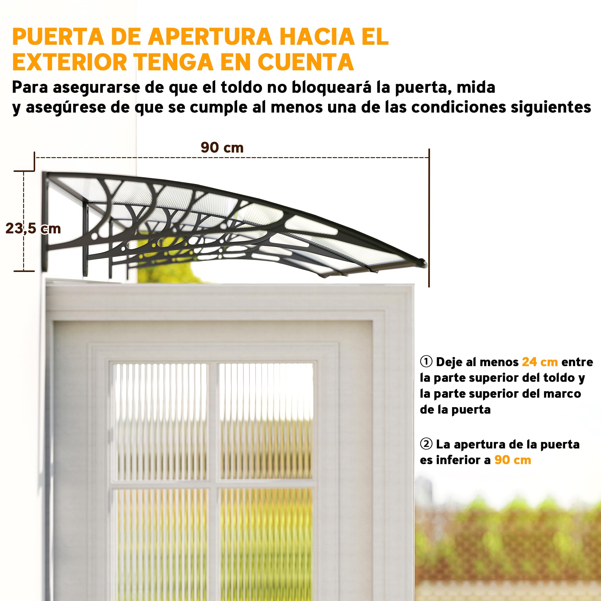 Outsunny Marquesinas para Puertas y Ventanas 90x295x23,5 cm Tejadillo de Protección contra Sol y Lluvia Diseño Moderno Aleación de Aluminio Transparente