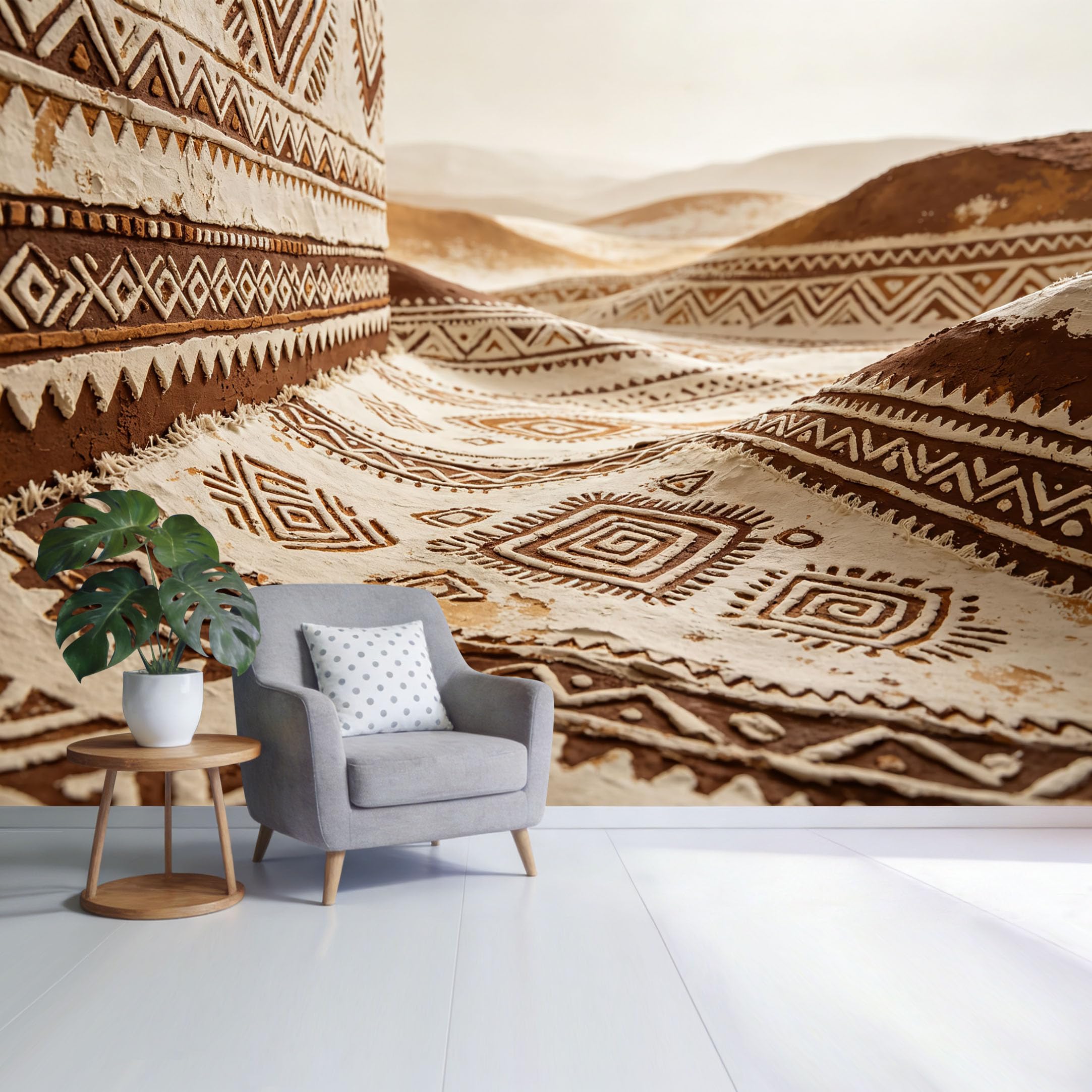 Custom Size Wall Mural Tribal Geometric Pattern Desert Sand Texture Abstract Ethnic Design SelfAdhesive Wall Fabric Removable Wallpaper for Home Office Decor
