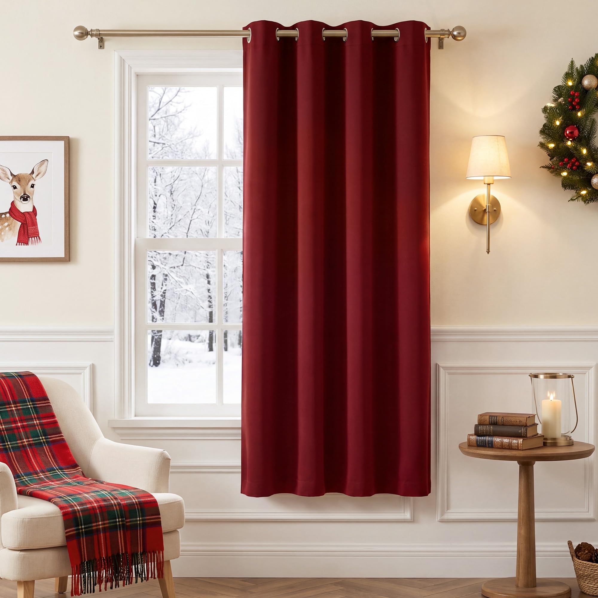PONY DANCE Thermal Blackout Door Curtain, Christmas Red, W52 x L72 Inch