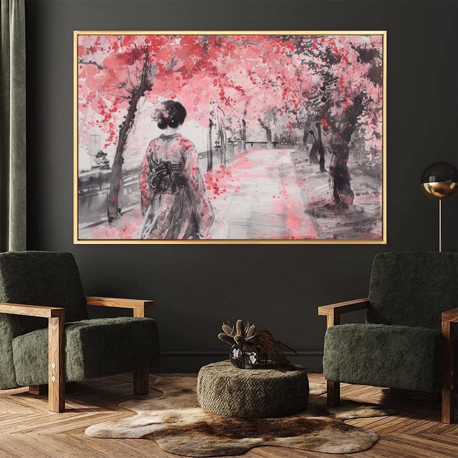 Amazon.co.jp: 絵画 桜の木の下で女性の後ろ姿 アートパネル