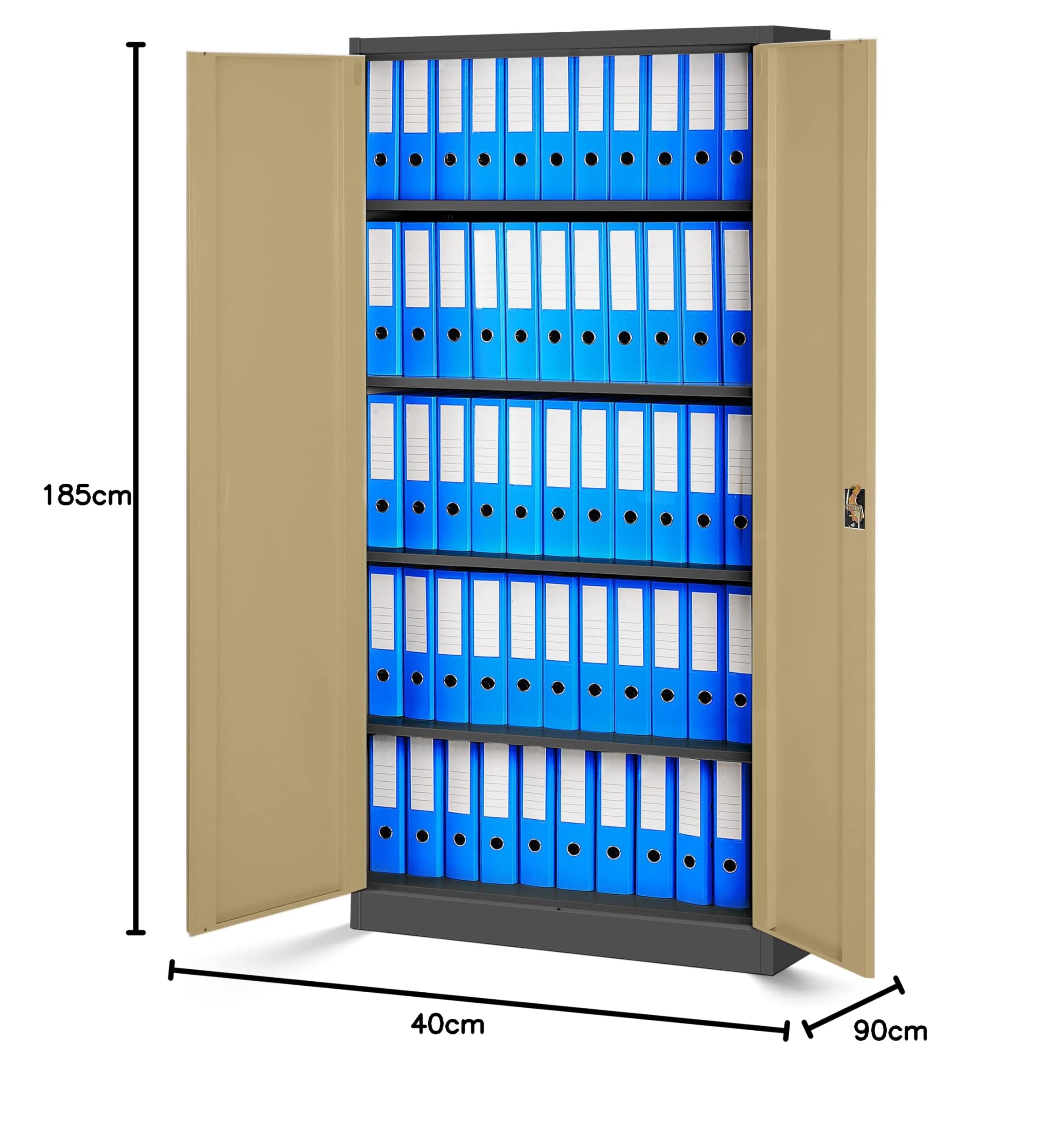 Jan Nowak Armoire de Bureau métallique 4 étagères tôle d'acier revêtement en Poudre 185 cm x 90 cm x 40 cm (Blanc/Imitation Bois)