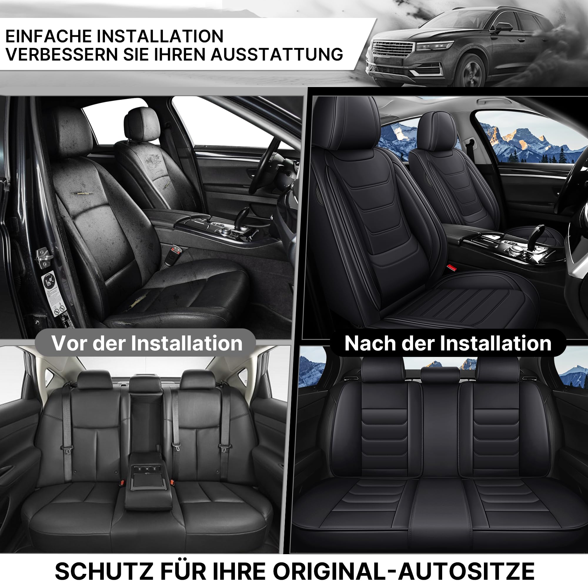 Autositzbezüge passend für Dacia Bigster 2024-2026, 5 Sitze Komplettset, wasserdicht & langlebig, kompatibel mit Seitenairbags, hochwertiges Nappa-Leder Sportsitzbezug.(Schwarz)