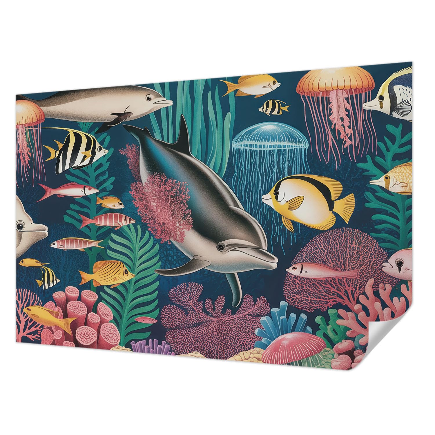 Papier peint autocollant résistant aux taches Tulup faune sous-marine 104x70 cm lavable