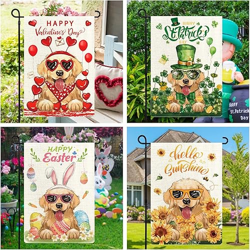 Miniatura 2 de Golden Retriever - Juego de 12 banderas de jardín de temporada de bienvenida de 12 x 18 pulgadas, de doble cara, banderas de jardín para perros para