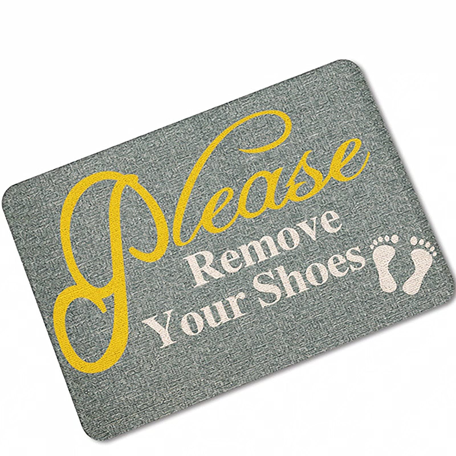 Please Remove Your Shoes Floor Entrance Door Mat Indoor/Outdoor, Low Key Door Mat Carpet Welcome Mat Garage Yard Snow Shovel Front Door Mat, 17.7 X 27.5 Inches, Green