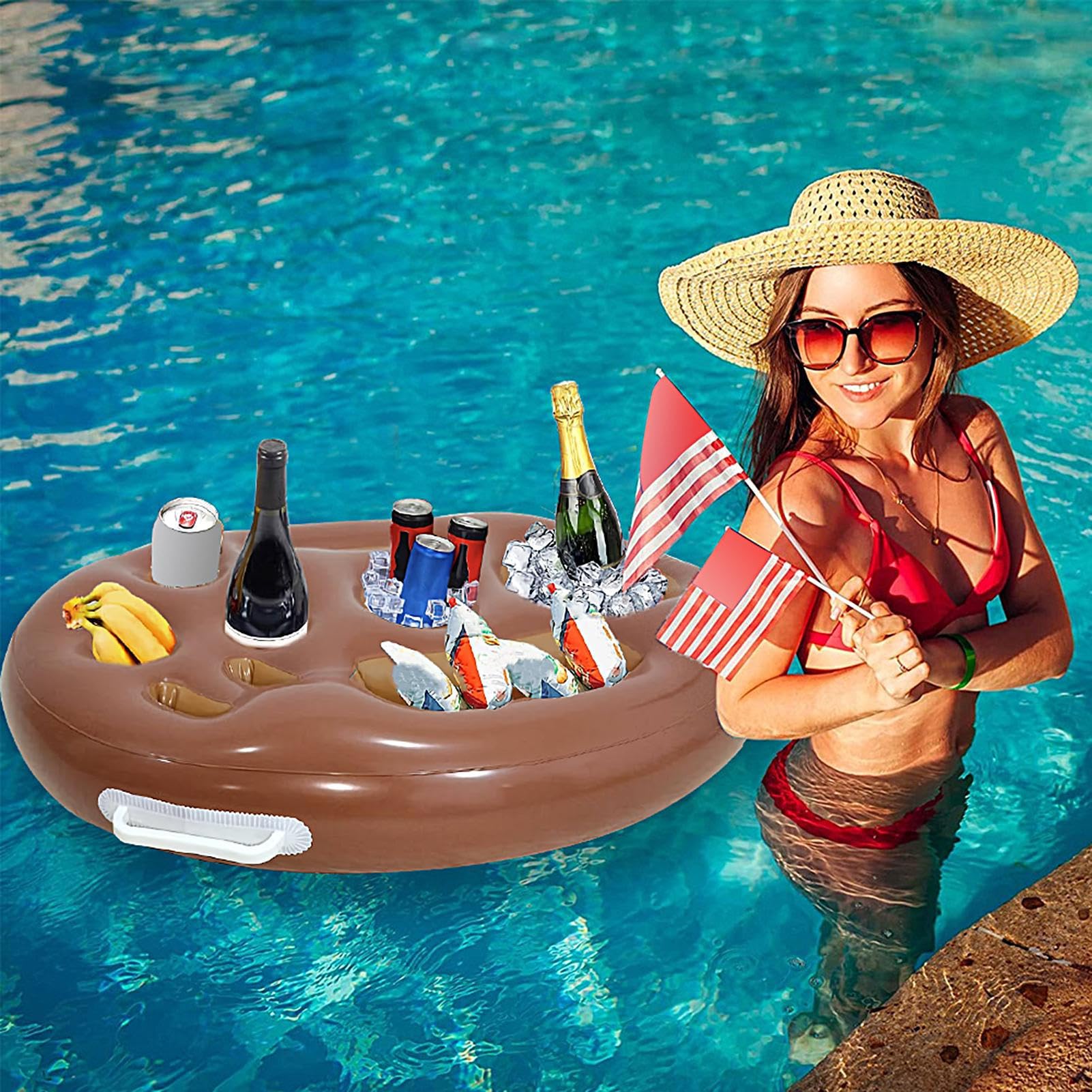 Plateau Flottant Gonflable Pour Piscine Ou Spa – 8 Trous Pour Verres – Dimensions ~70x50 Cm – En PVC épais – Double Valve – Pour Plage, Bain à Remous, Fêtes