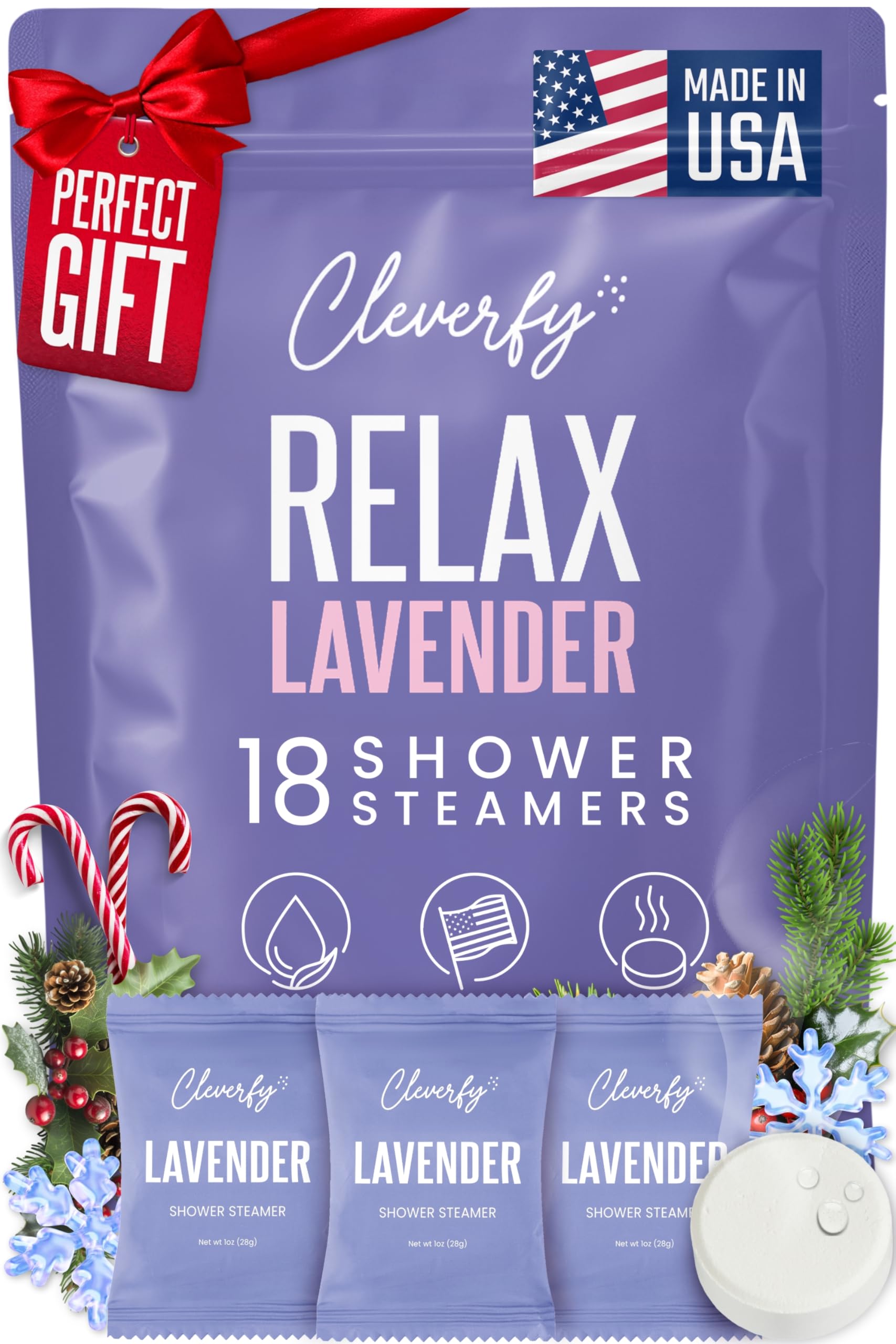 Cleverfy Lavender Shower Steamers Aromatherapy – Stocking Stuffers for Teen Girls, Women and Wife – Christmas Gifts for Teens and Women – White Elephant Gifts for Adults – 18 Tablets