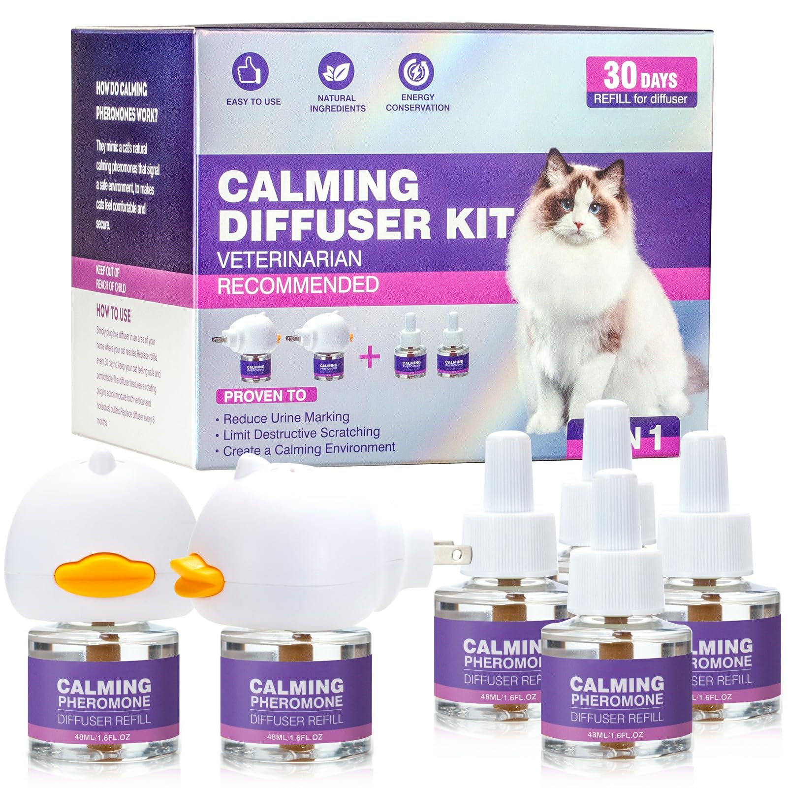 Tcllka Cat Calming Pheromone Diffuser Effectively Relieve Anxiety Stress Cat Calming Diffuser Comfort for Cats Refill Reduce Fighting Spraying and Scratching Calm Relaxing 48ml/Bottle Fits All Cats