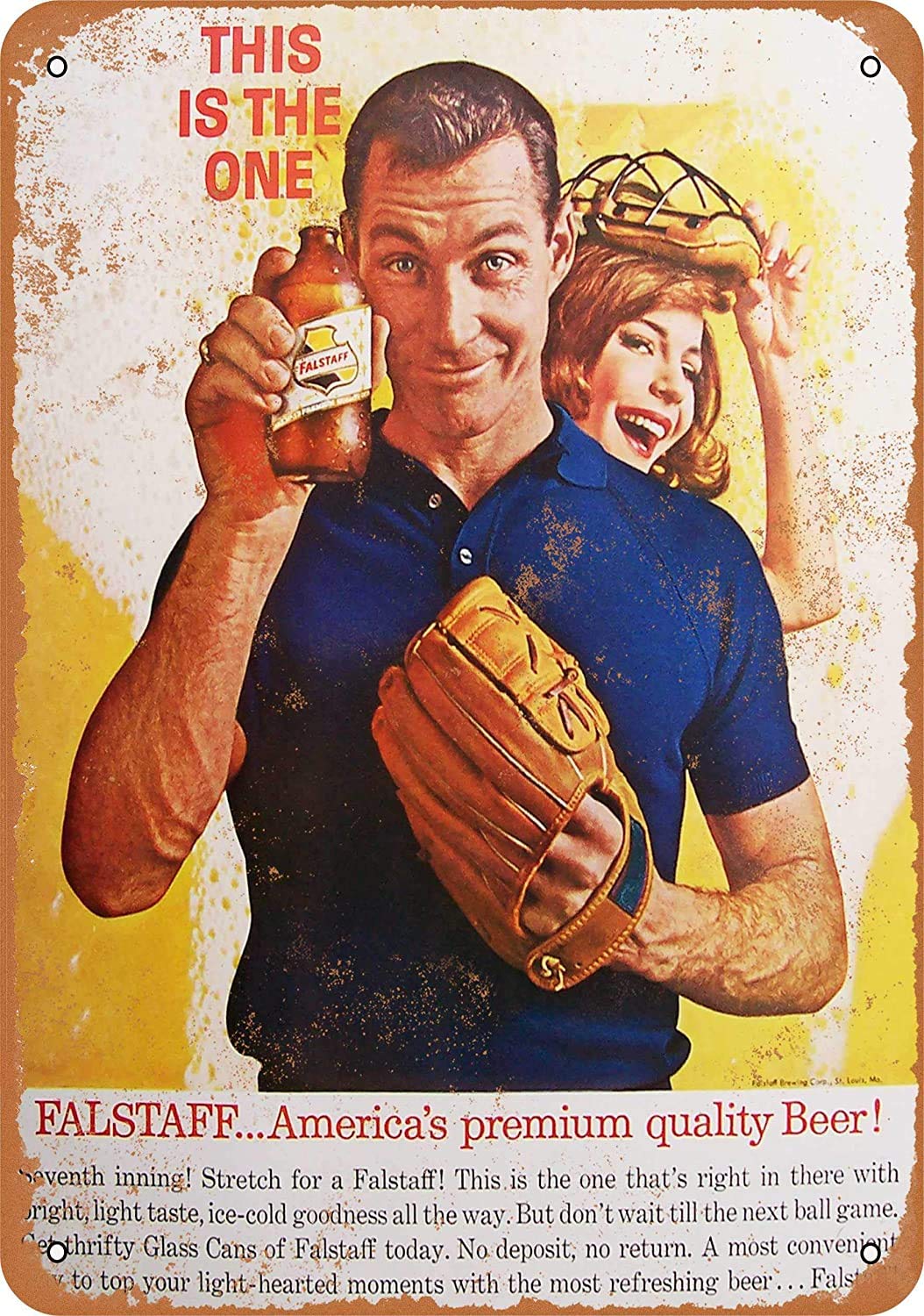 Falstaff Beer and Baseball Vintage Look Novelty Metal Sign for Home 8 x 12 Tin Sign Man Cave