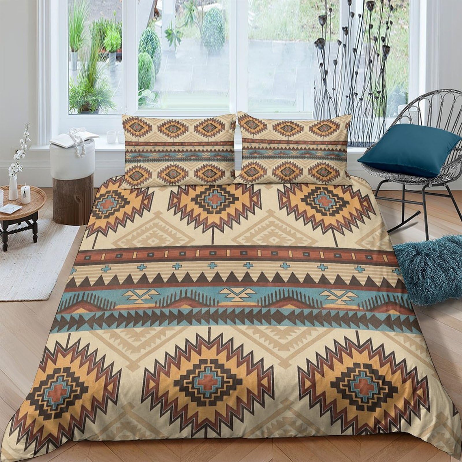 Ctjqhvkz Style-5 3D Printed Aztec Geometric Fitted Sheet Microfiber Soft Earth Tone Southwest Pattern Bed Cover For Bedroom Guest Room Decor Single（135X200cm）