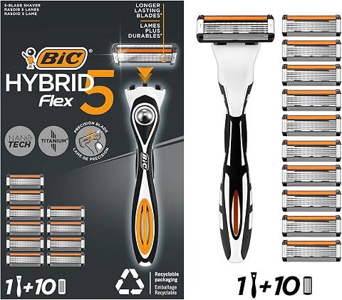 BIC Flex 5 Hybrid Tıraş Bıçağı Seti 1 Gövde + 10 Yedek Başlık 5 Bıçaklı Erkek Tıraş Bıçağı