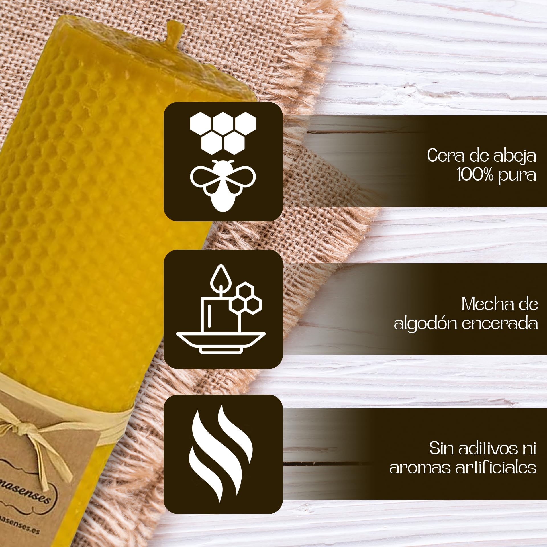 Aromasenses Velas de Cera Virgen | Forma de Panal de Abejas | Hechas a Mano | Sin Tóxicos | Auténtica Cera de Abejas Natural |Estilo Artesanal | Para Crear Ambiente Relajante | Velon 6 cm x 20 cm