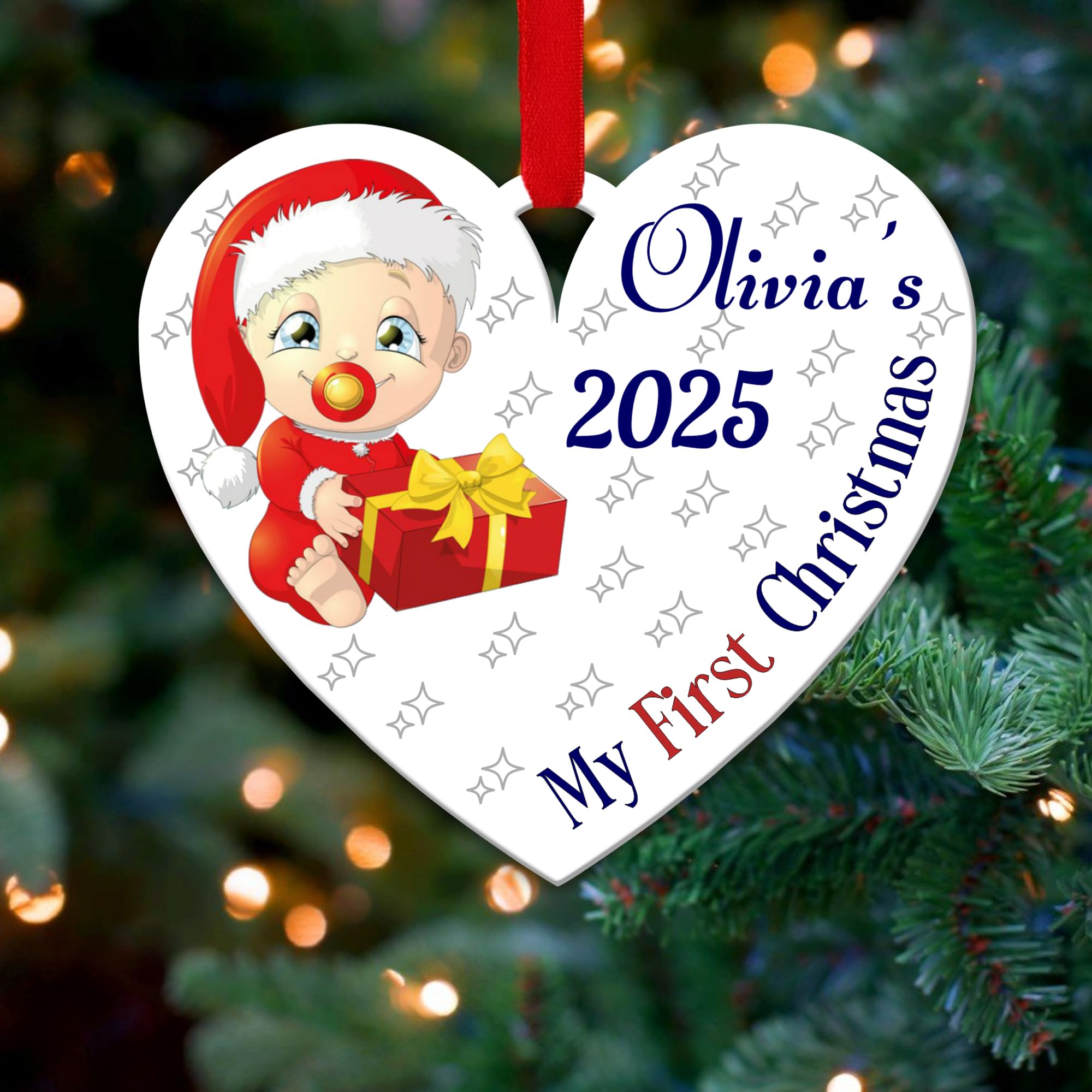 Kreatesquare Design-12 Personalised Christmas Tree Decorations Baubles For Kid's First With Custom Name | Acrylic Xmas Tree Decoration Hanging Ornaments | Personalised Bauble Gifts For Xmas Decorations