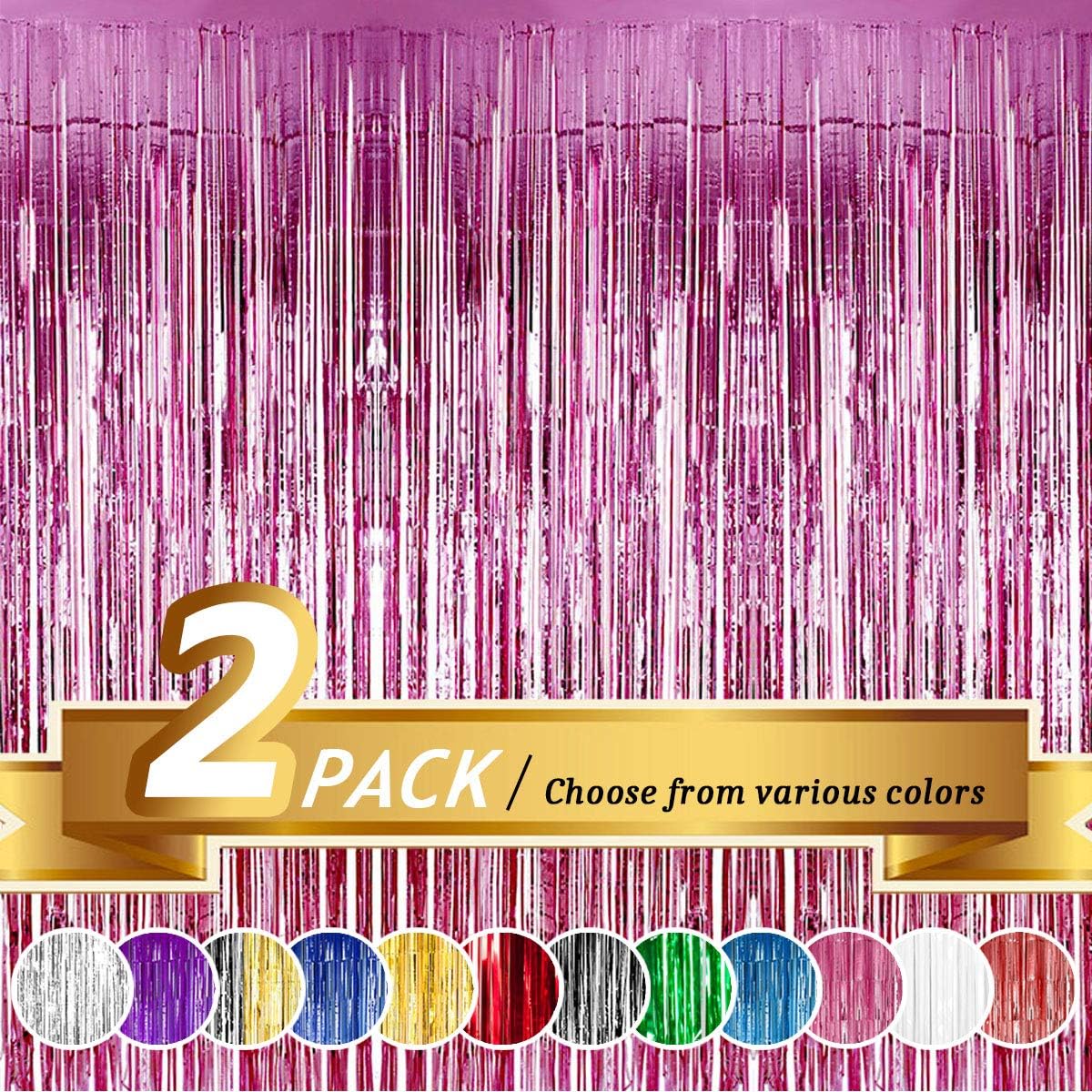 Pink Foil Fringe Curtain for Wedding Birthday and Special Festival Decoration(2 Pack, 6' x 8' ft)