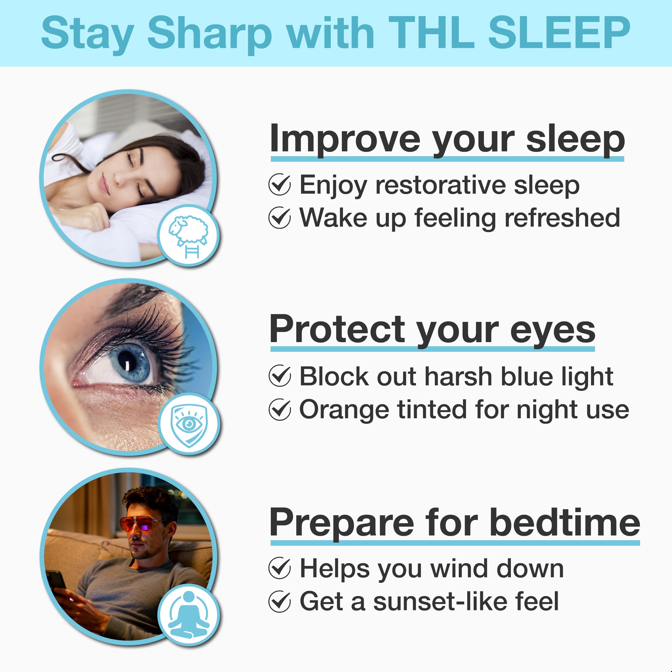 The HEALTH LISTS - Gafas de bloqueo de luz azul para mujeres y hombres, gafas para dormir y migraña