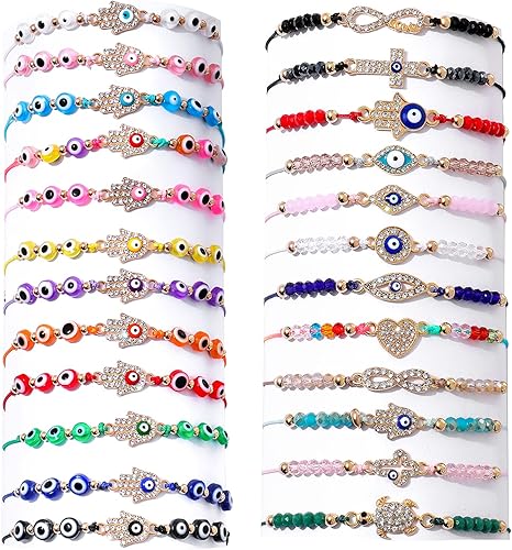 Juego de 2412 pulseras mexicanas contra el mal de ojo, pulseras Hamsa, pulseras de protección Mal De Ojo, tobilleras de oro contra el mal de ojo,