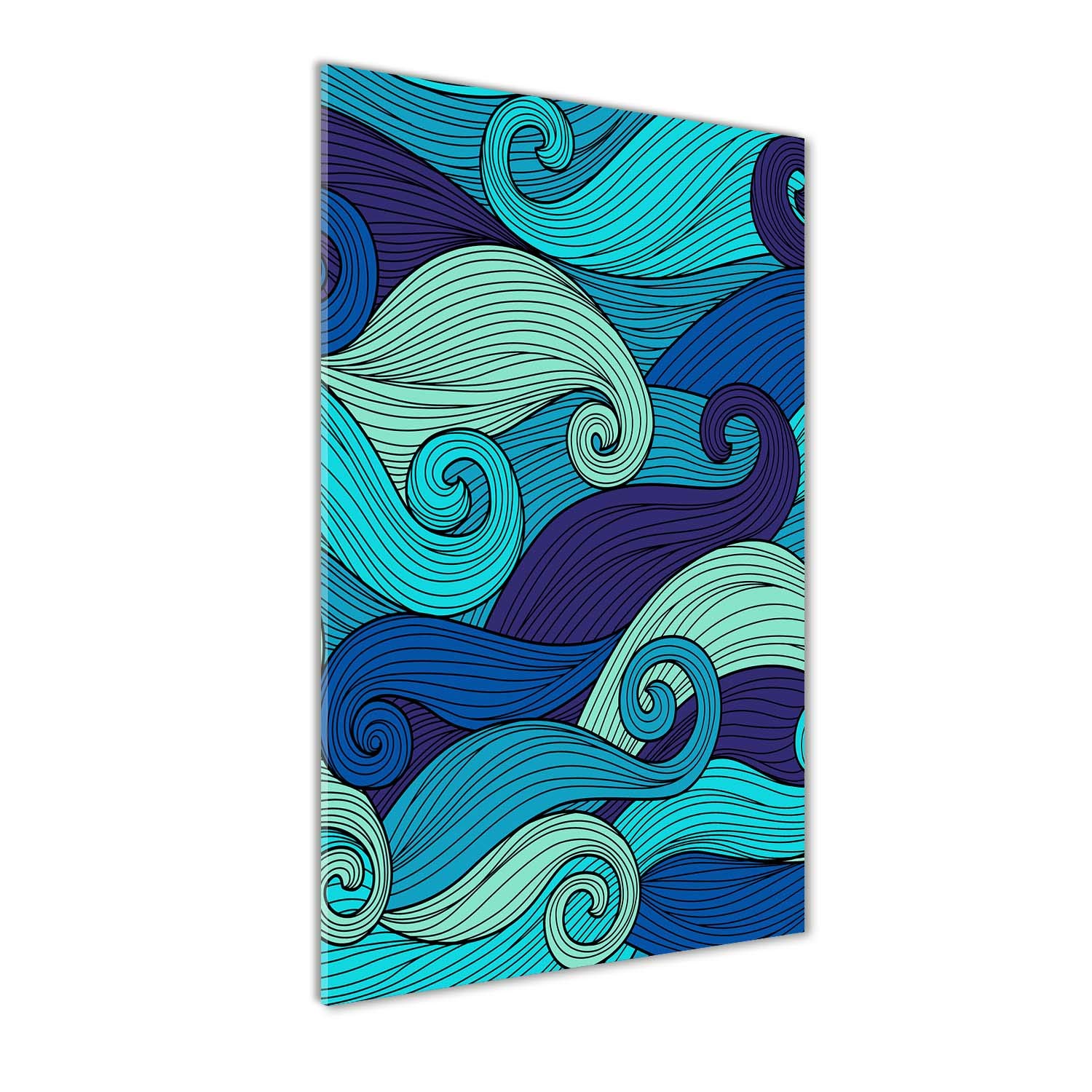 Tableau verre acrylique Tulup 50x100 cm avec design vagues abstraites bleu decoration murale