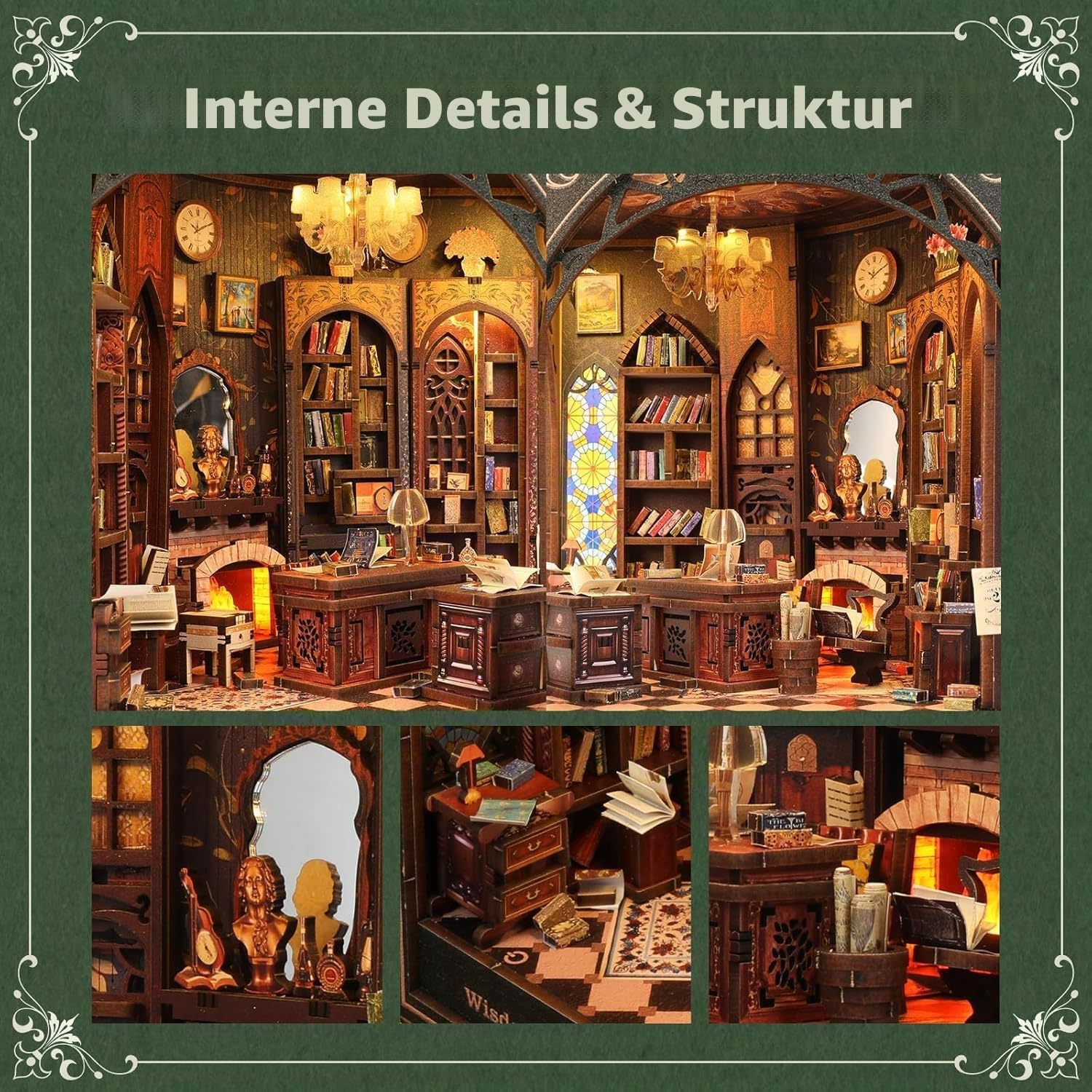 Book Nook Kit mit LED-Lichtern | DIY 3D Puzzle Bücherregal Einsatz | Handgemachte Tiny House Decor für Bastler & Home Decor