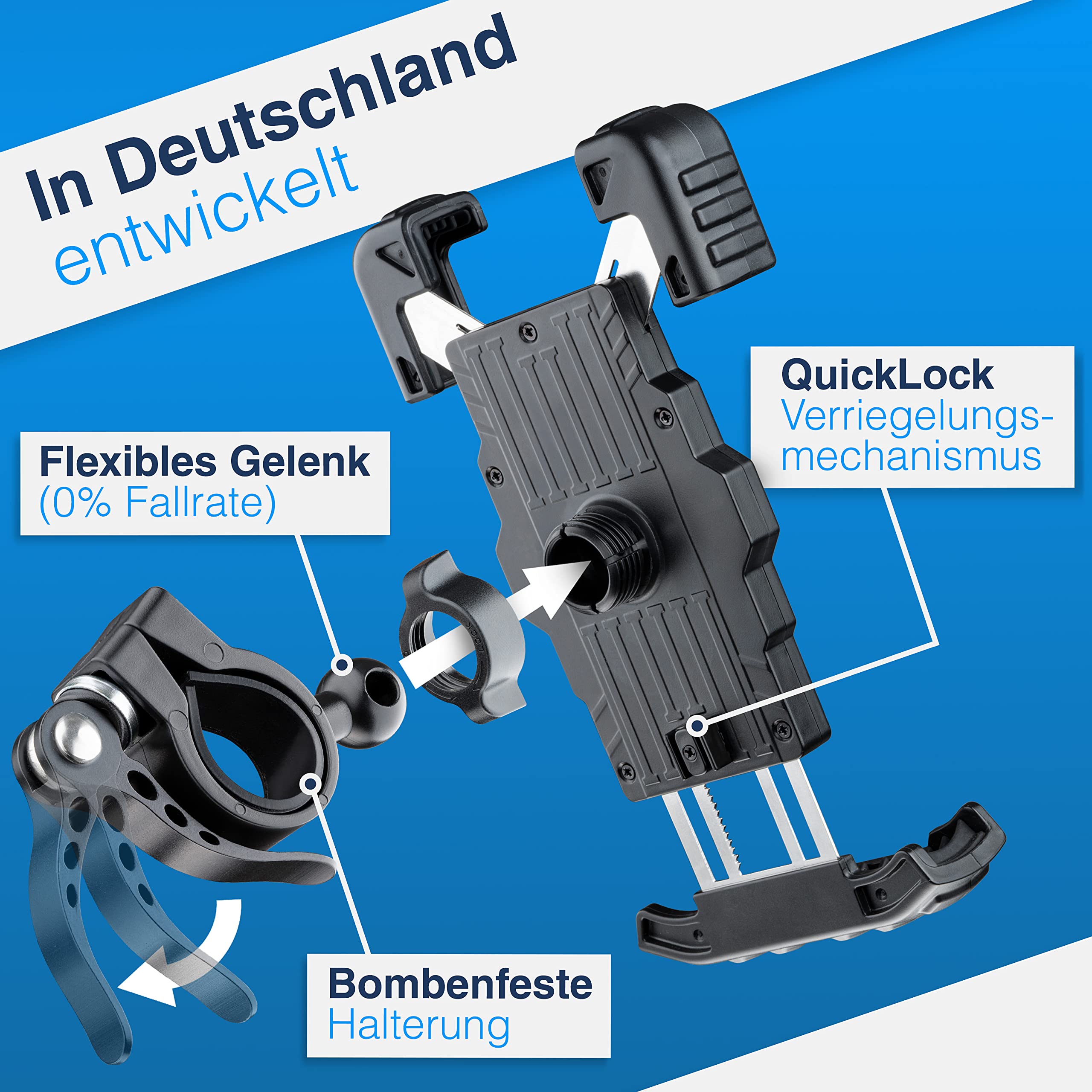 Valkental Stabile Fahrrad Handyhalterung [Einfache Montage] 360° Rotation | Universell kompatibel | iPhone, Samsung, Huawei - Passgenau & Funktional [Kein Wackeln] Mit Klicksystem - Geprüfte Qualität
