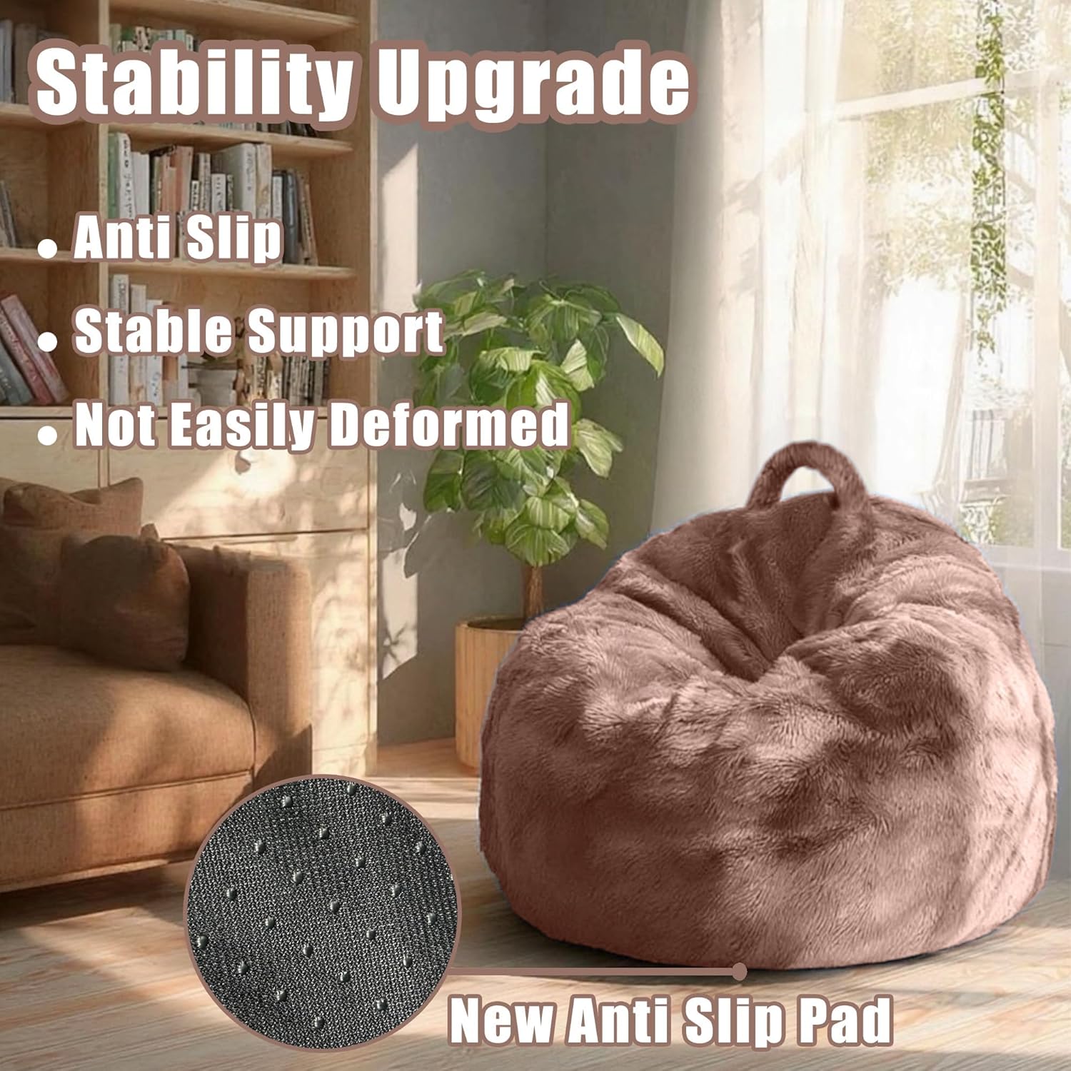 Bean Bag Chair Cover 4FT Fluffy Soft Velvet Storage Sofa, DIY Floor Giant Fur Bean Bag Chair Cover for Kids & Adults, Machine Washable, Upgrade Durable Zipper No Fillers, Skin Powder