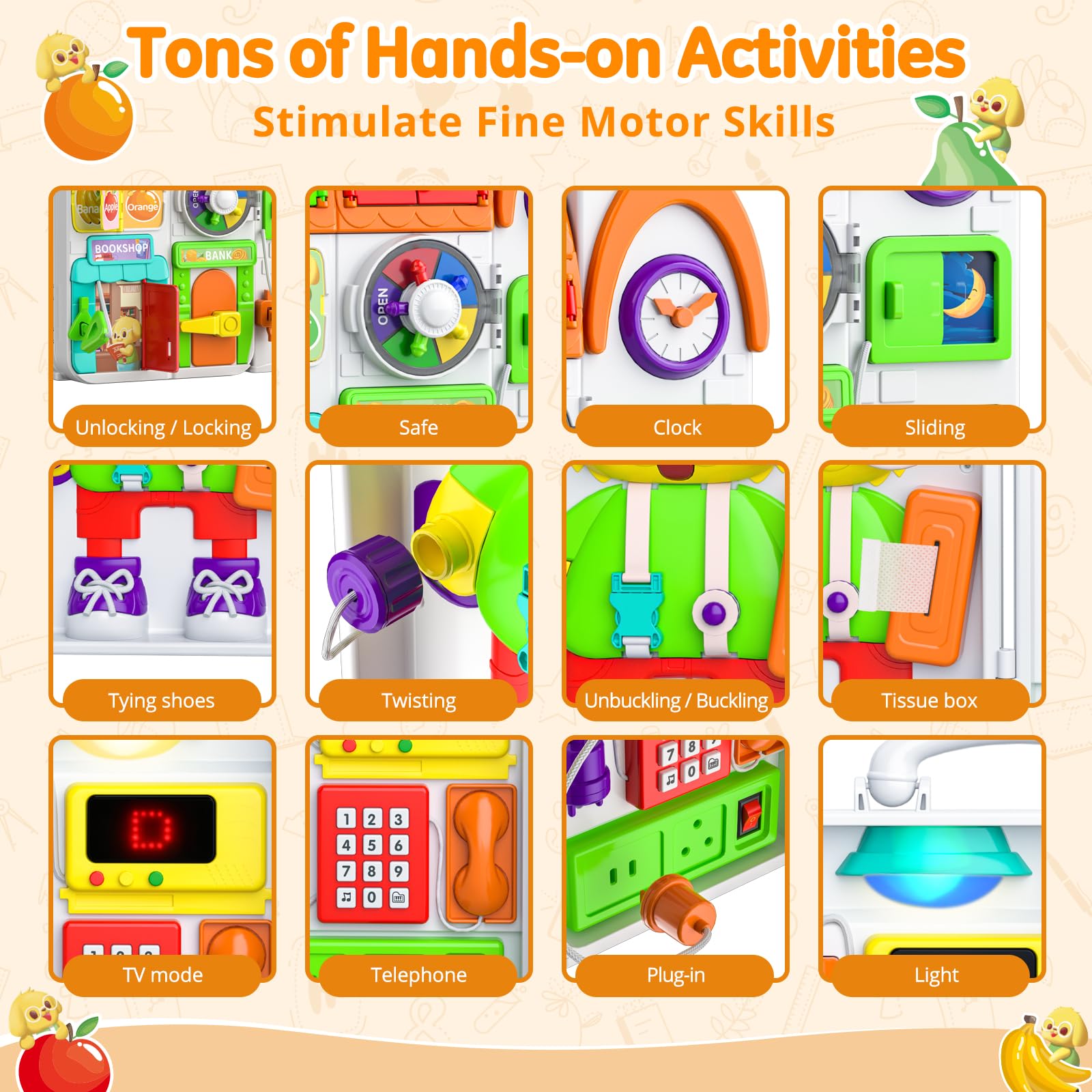 INNOSKY Montessori Busy Board for 1 Year Old Boy Girl, Musical Baby Toys 12-18 Months, Bilingual Learning Educational Toddlers Toys for 1-2 Year Old Birthday Gifts