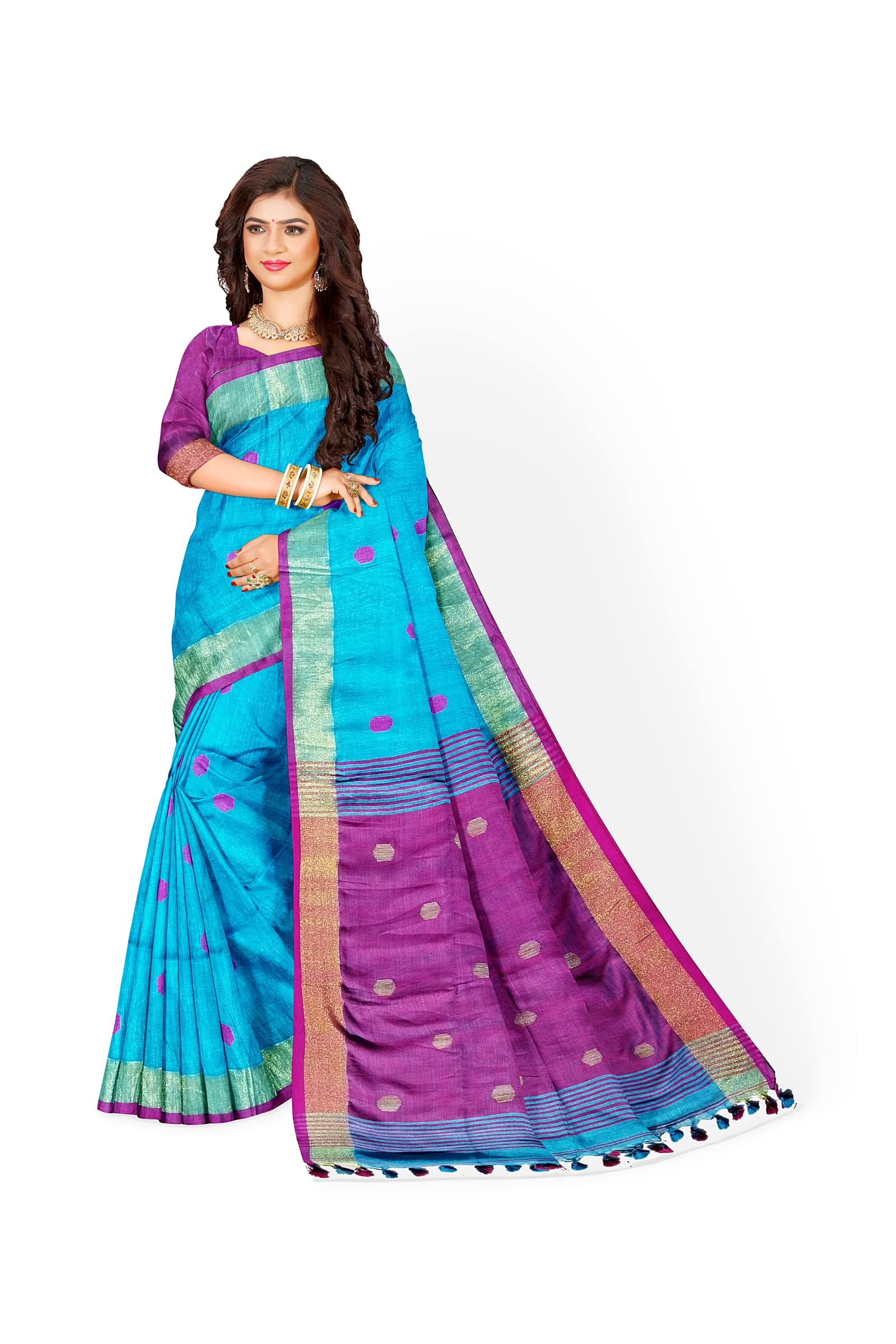 Red SareeWomen's Saree Collection || Linen Buti Design Saree LB_117 || Sky Blue