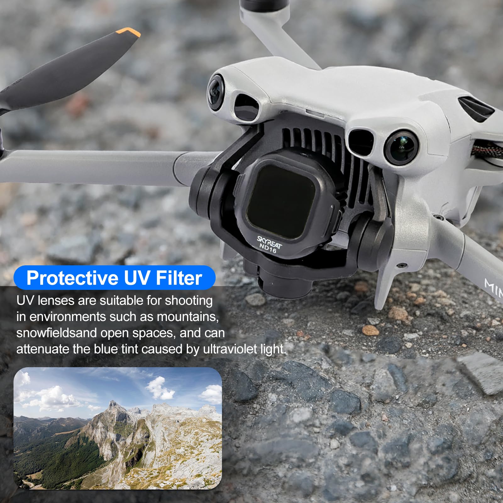 Skyreat Zestaw filtrów Mini 5 Pro, obiektyw aparatu z filtrem UV, zestaw 4 filtrów, kompatybilny z akcesoriami DJI Mini 5 Pro (UV ND4 ND16 ND64), wersja z tworzywa sztucznego