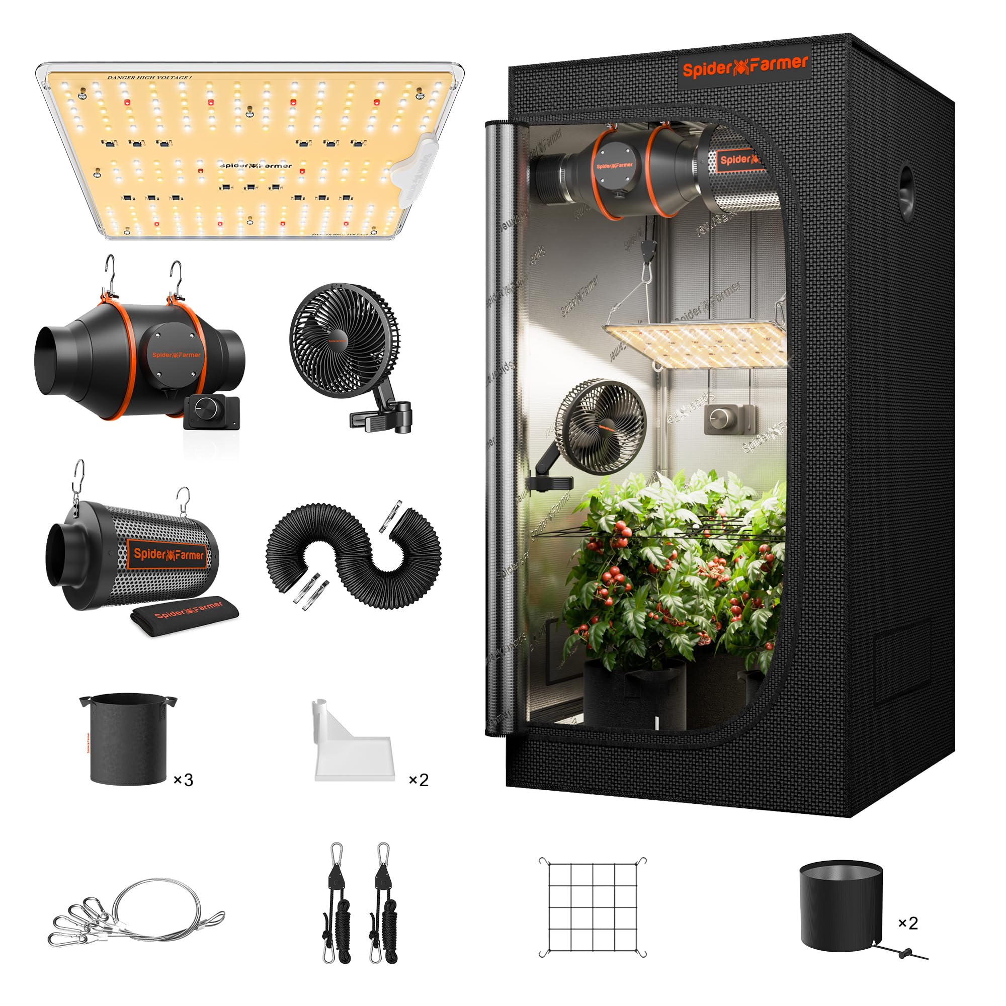 Grow Tent Kit 2x2x5ft Complete System, SF1000D Bridgelux Diodes Full Spectrum LED Grow Light 24"X24"X55" Indoor 1680D Mylar Tent with 4" Ventilation System & 6'' Clip Fan