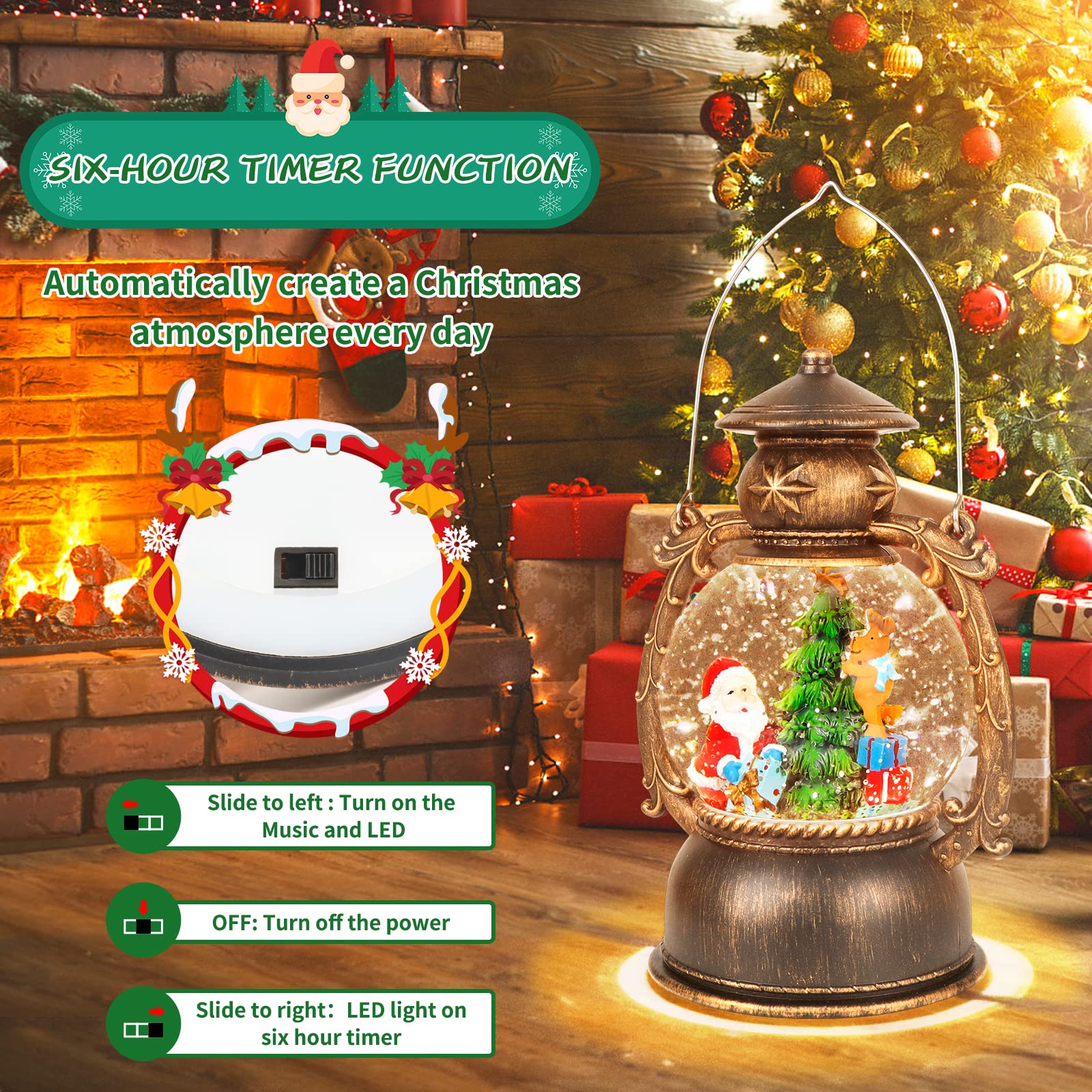 Globo De Nieve Navideño Musical Con Proyector Y Temporizador - Linterna Giratoria De Papá Noel Y Reno, USB Y Pilas