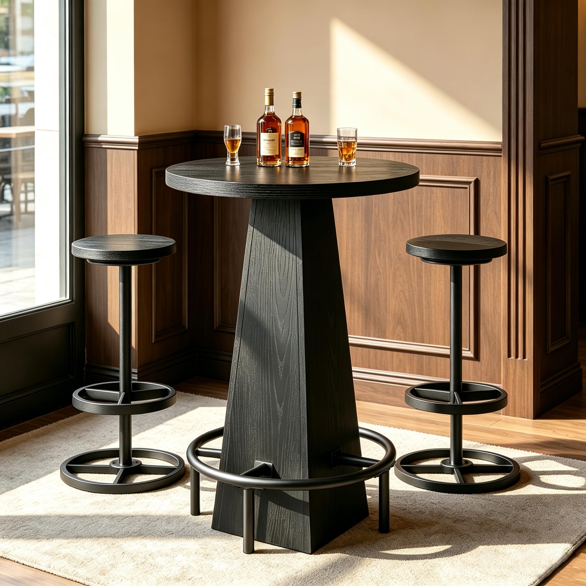 Bistro Pub Table Set, Round Bar Table and Chairs for Small Bar, Black